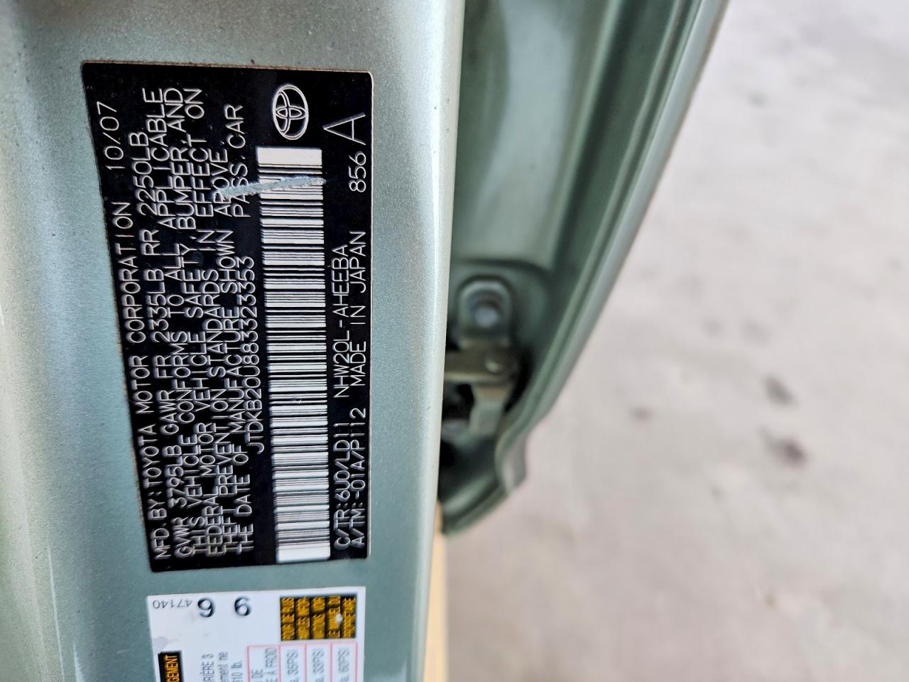 2008 Toyota Prius Touring Green vin: JTDKB20U883323353