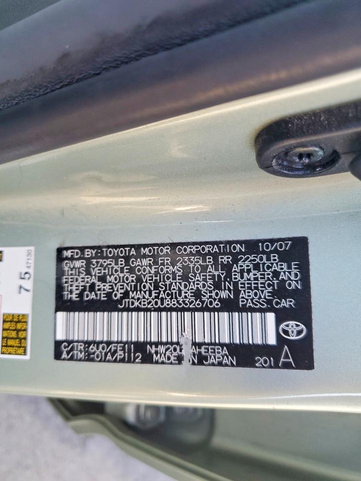 2008 Toyota Prius Base Green vin: JTDKB20U883326706