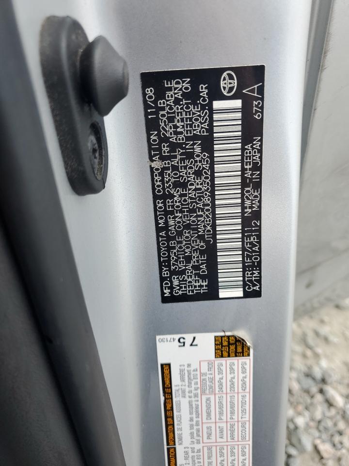 2009 Toyota Prius Base Silver vin: JTDKB20U893502459