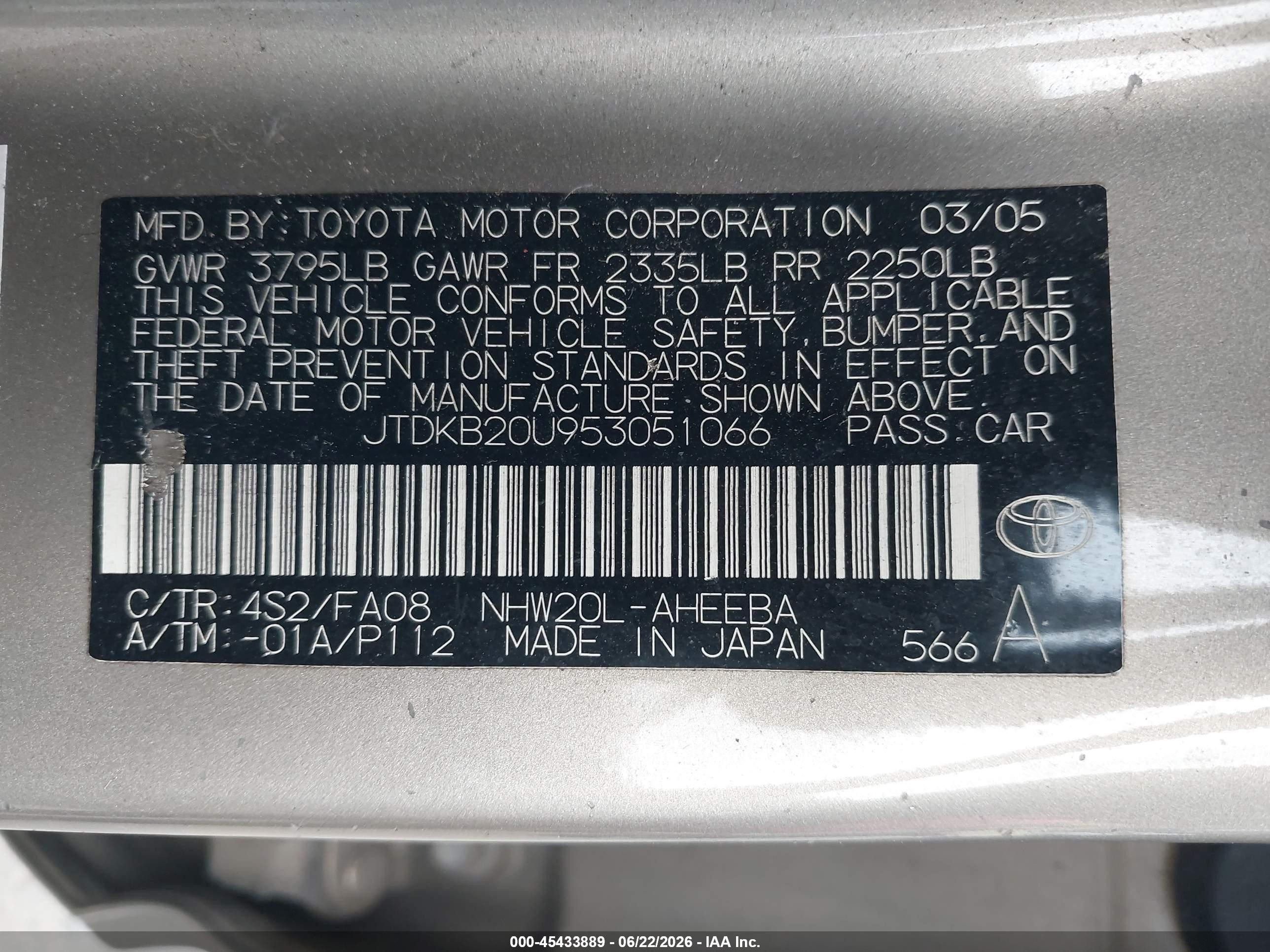 2005 Toyota Prius   Gray vin: JTDKB20U953051066