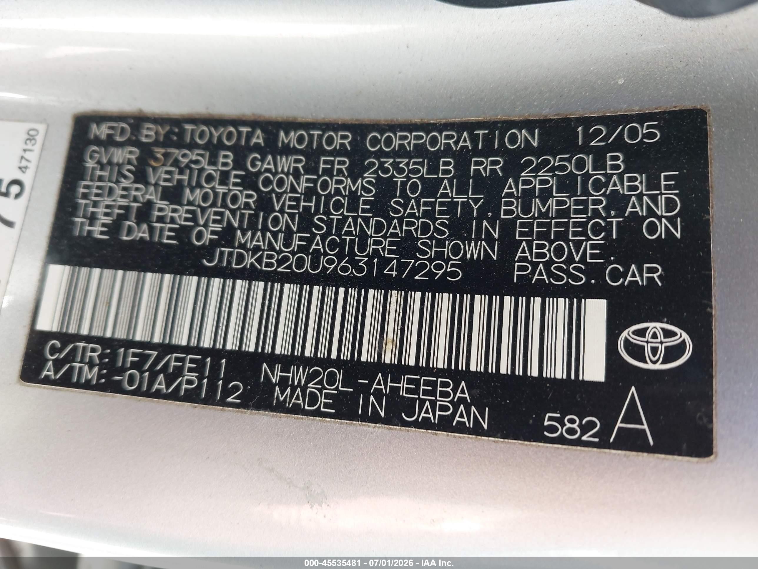 2006 Toyota Prius   Gray vin: JTDKB20U963147295