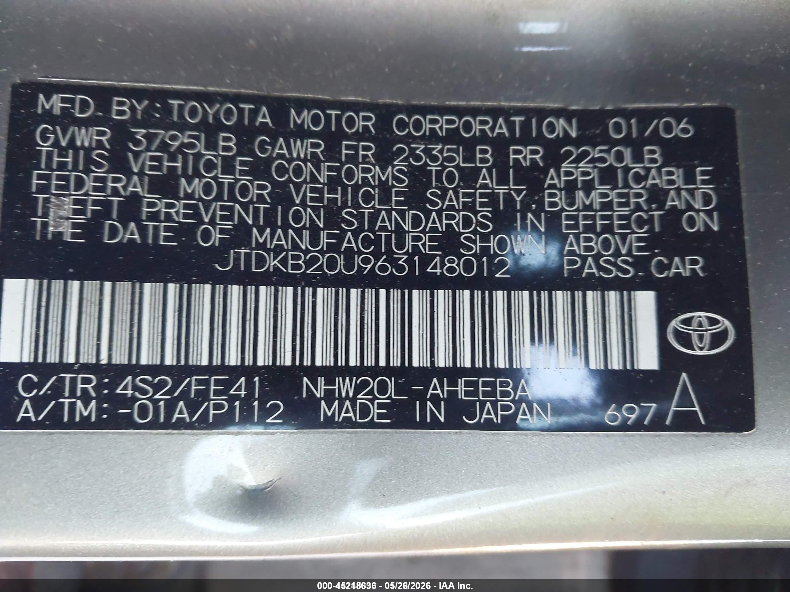 2006 Toyota Prius   Gold vin: JTDKB20U963148012