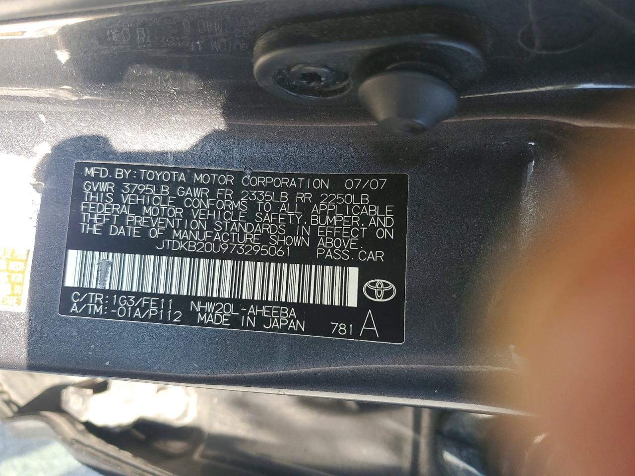 2007 Toyota Prius Base Gray vin: JTDKB20U973295061