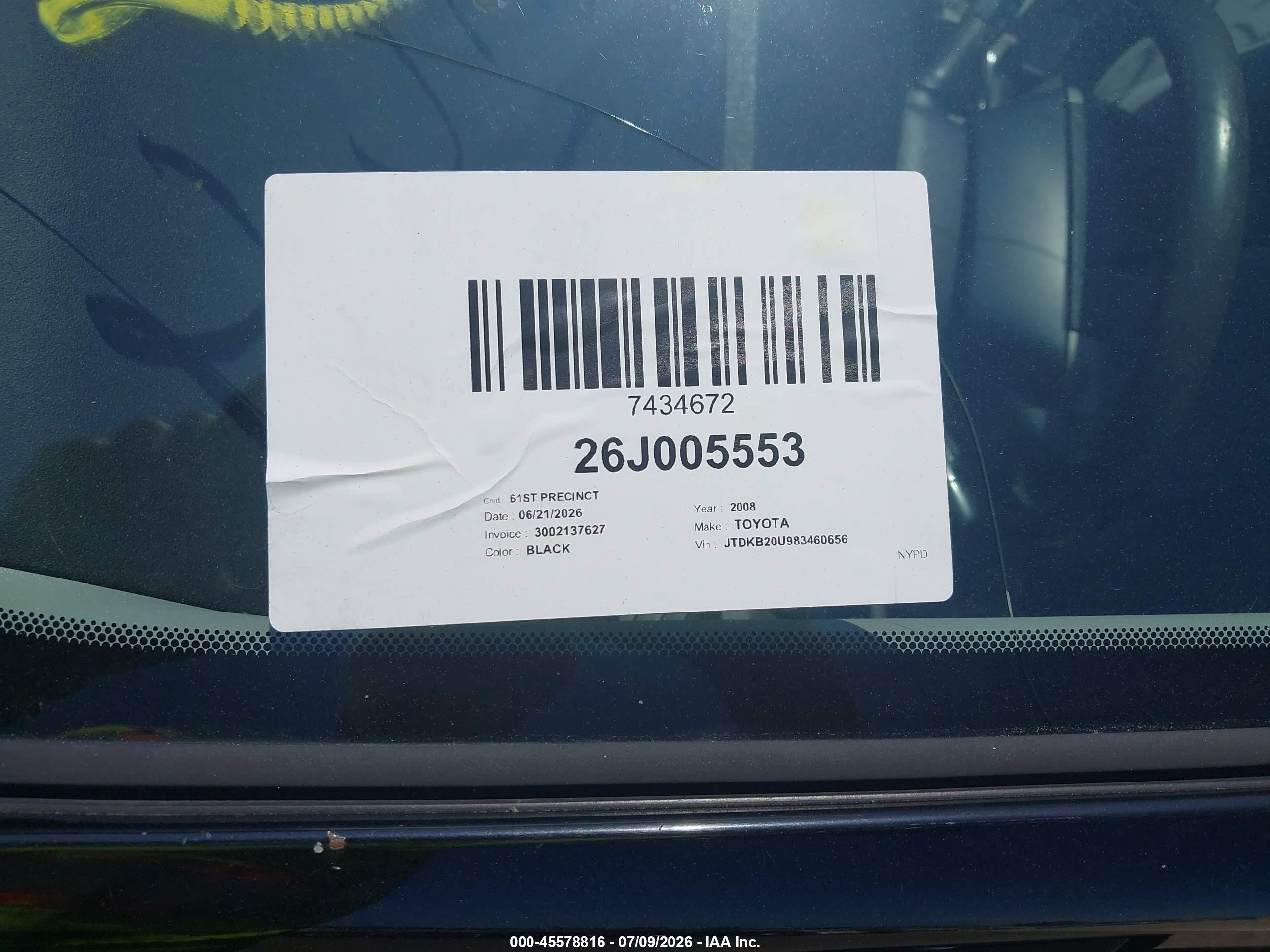 2008 Toyota Prius   Черный vin: JTDKB20U983460656
