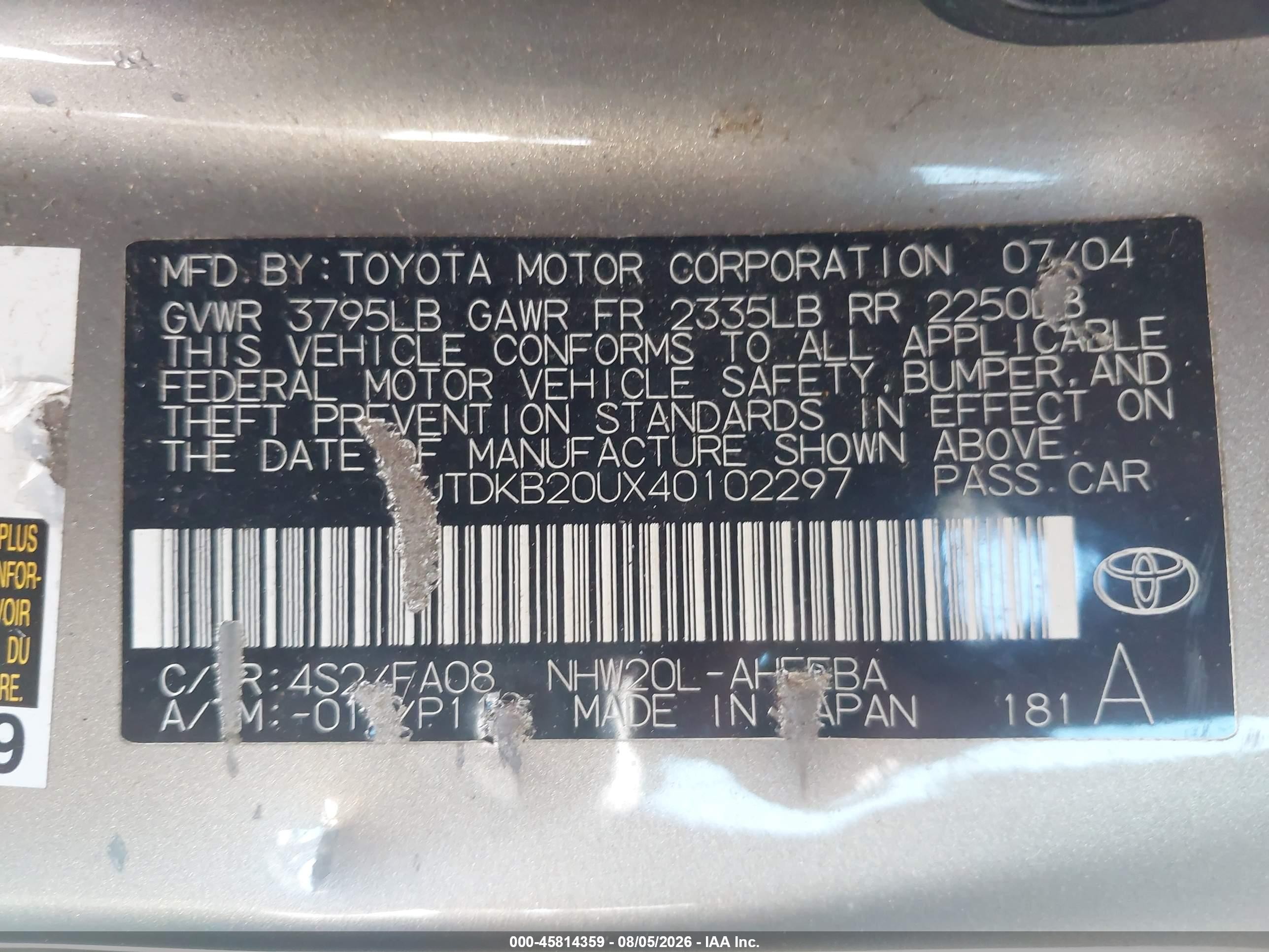 2004 Toyota Prius   Gold vin: JTDKB20UX40102297