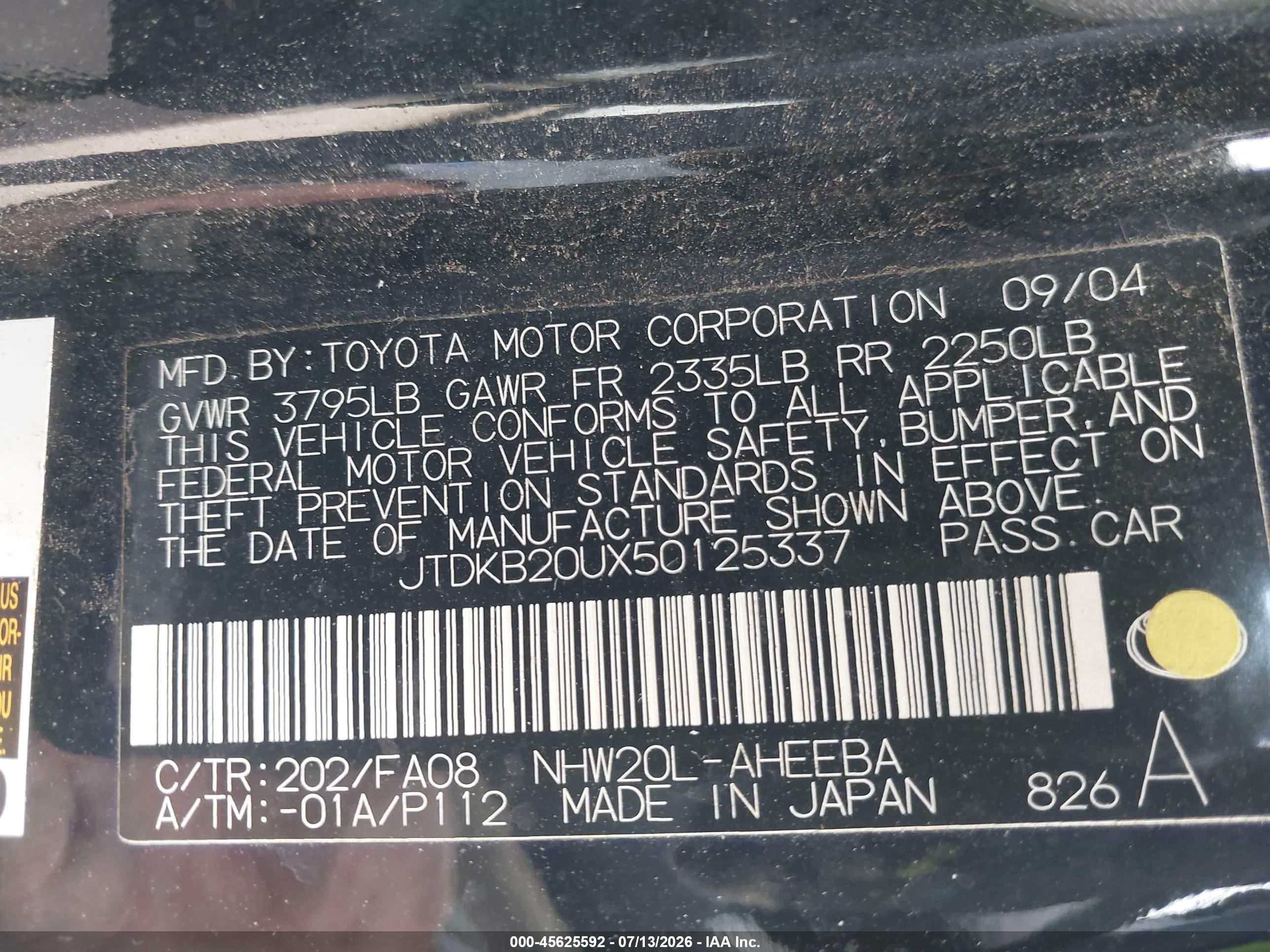 2005 Toyota Prius   Black vin: JTDKB20UX50125337