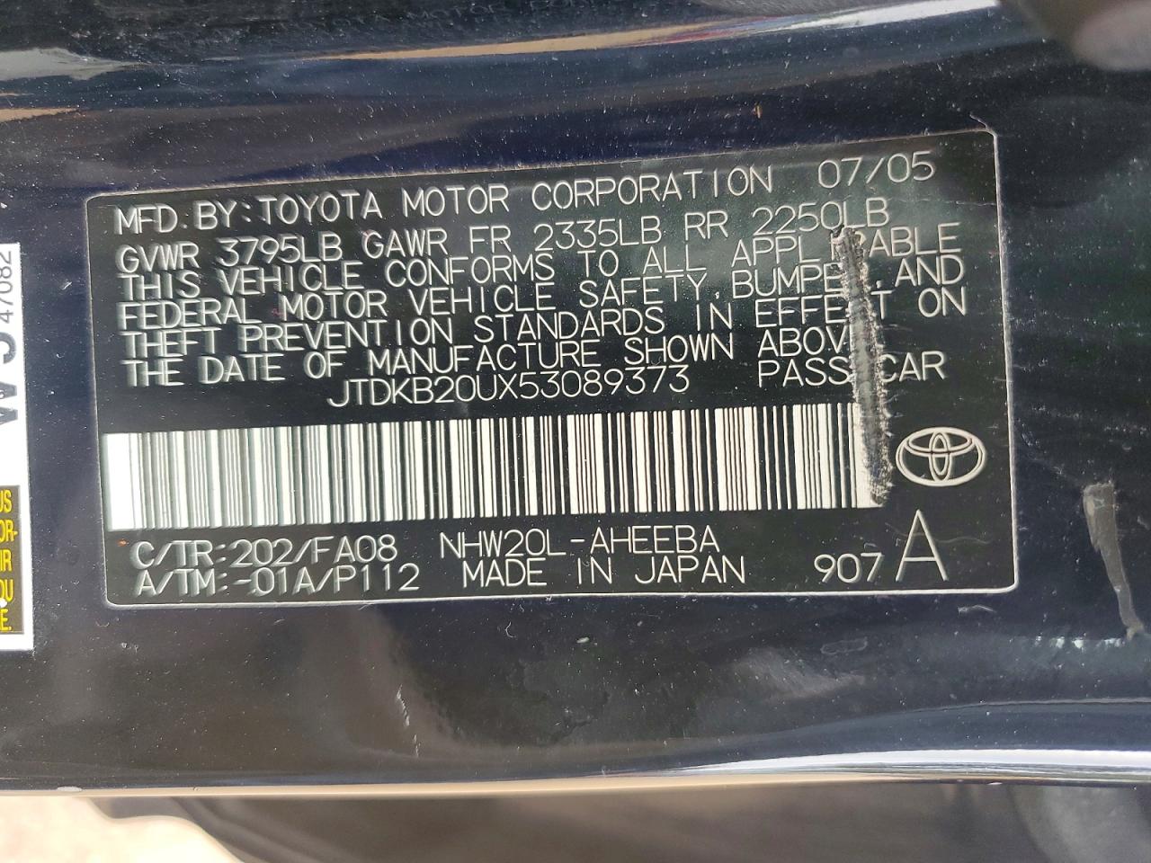 2005 Toyota Prius Base Black vin: JTDKB20UX53089373