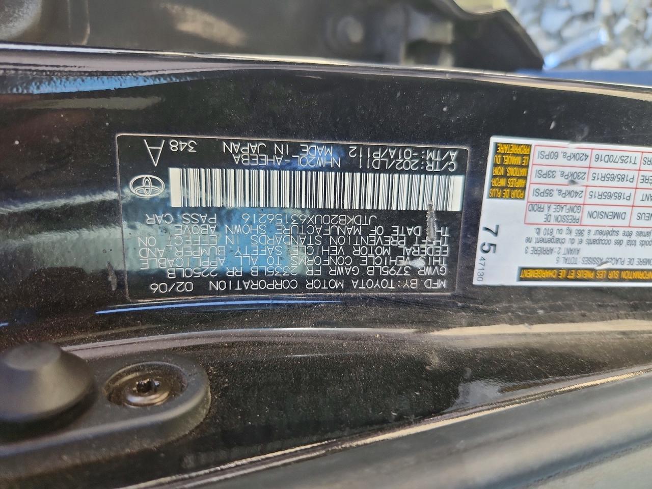 2006 Toyota Prius Base Black vin: JTDKB20UX63156216