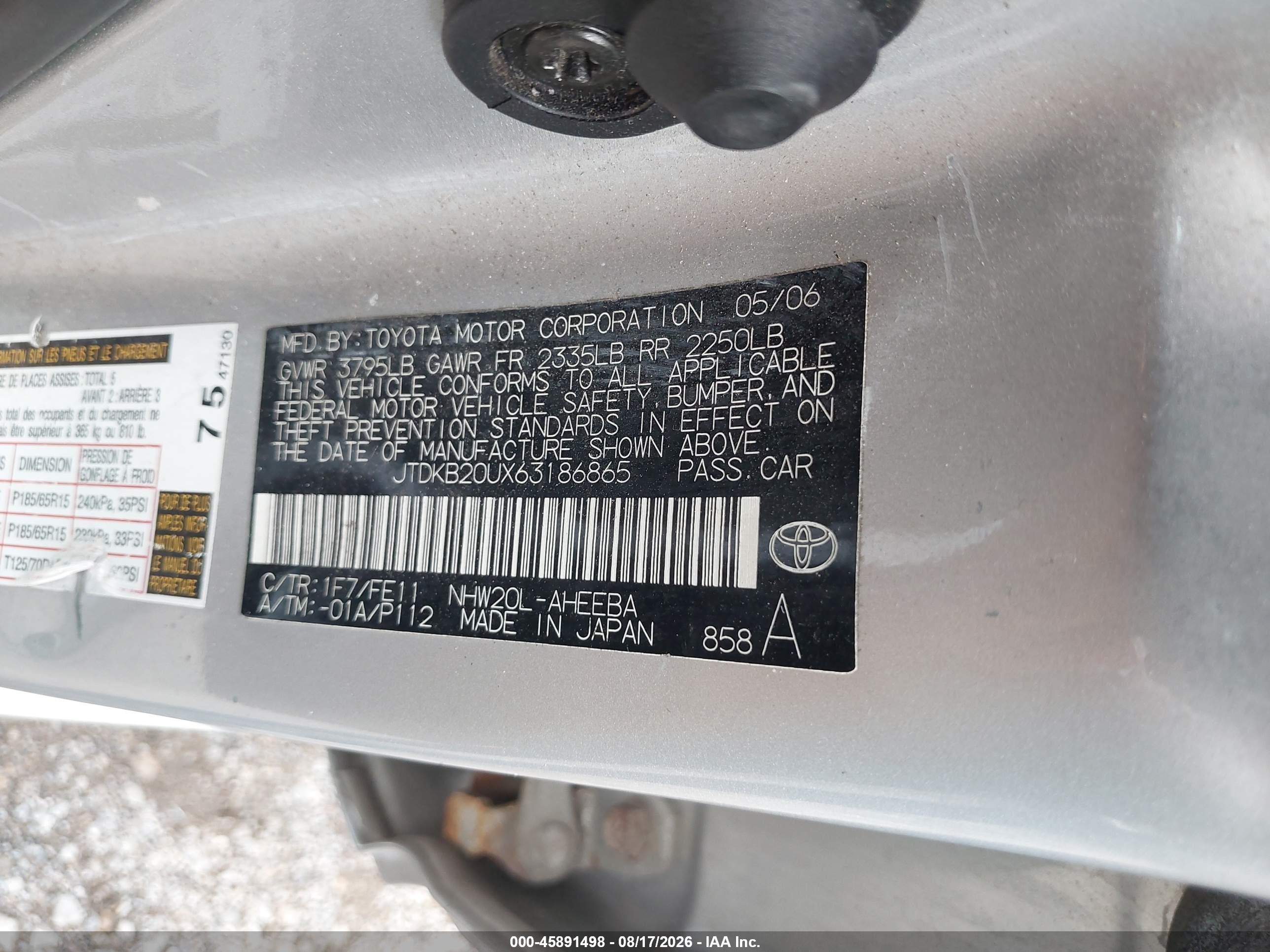 2006 Toyota Prius   Silver vin: JTDKB20UX63186865