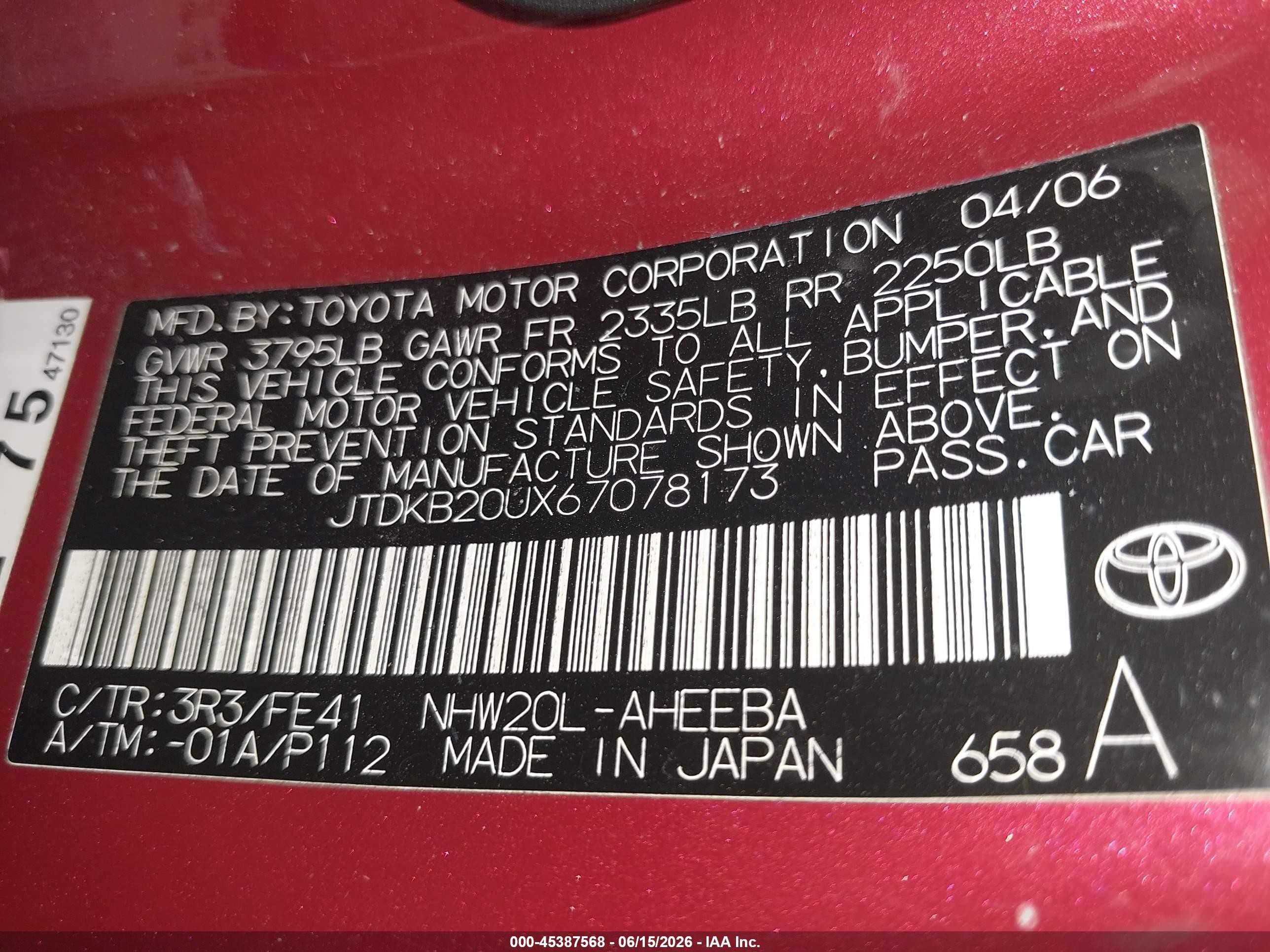 2006 Toyota Prius   Red vin: JTDKB20UX67078173