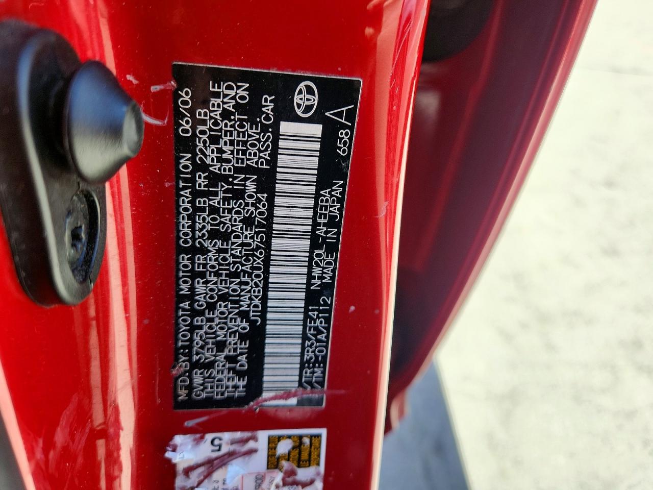2006 Toyota Prius Base Red vin: JTDKB20UX67517064
