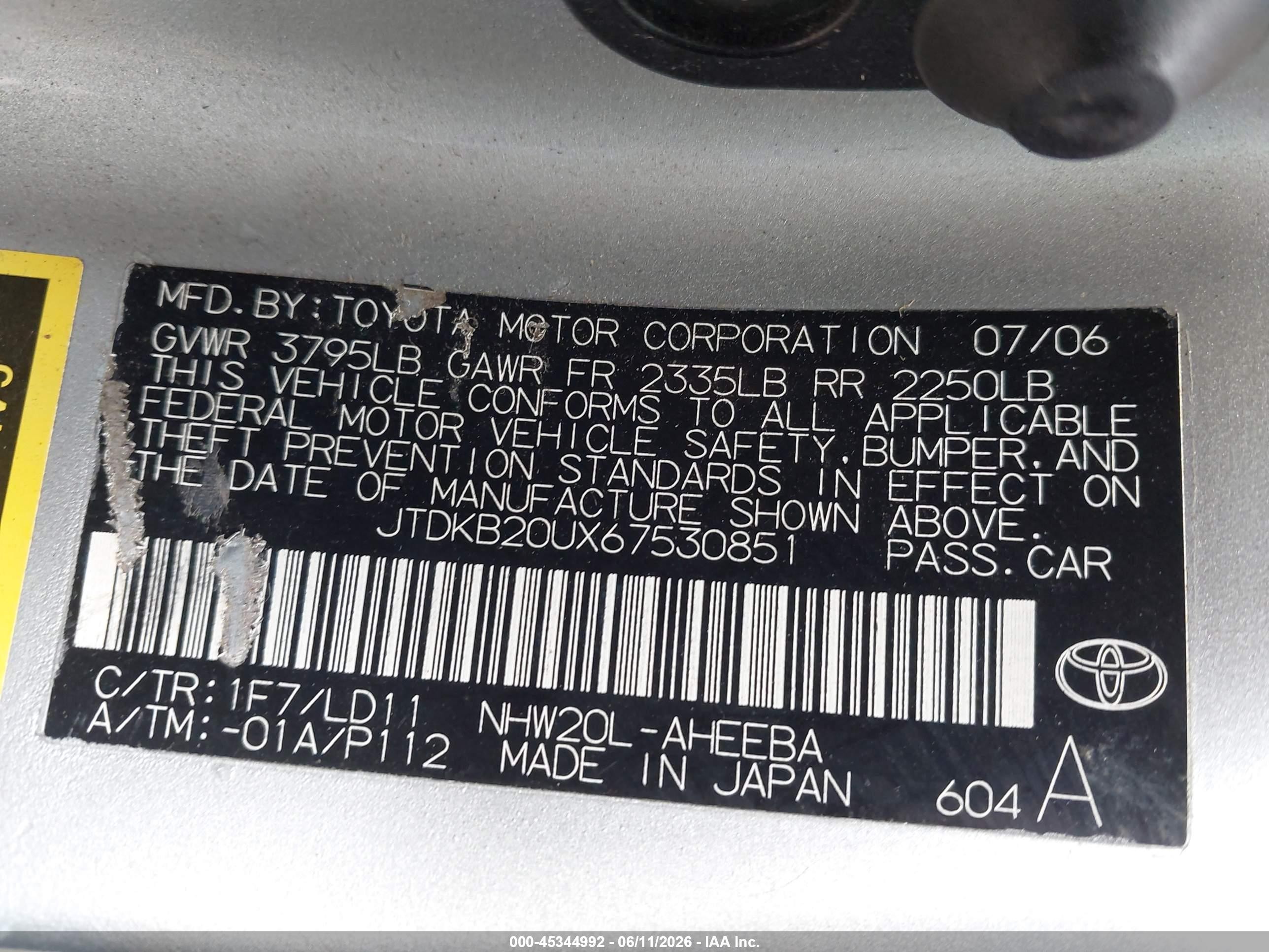 2006 Toyota Prius   Silver vin: JTDKB20UX67530851