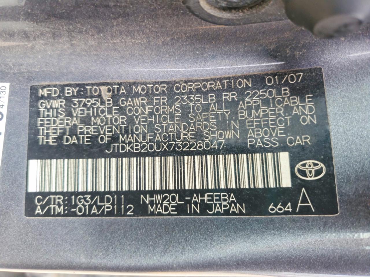 2007 Toyota Prius Base Gray vin: JTDKB20UX73228047