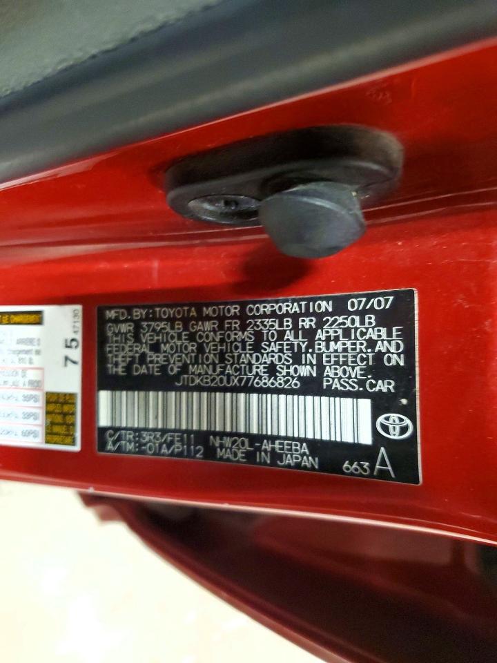 2007 Toyota Prius Base Red vin: JTDKB20UX77686826