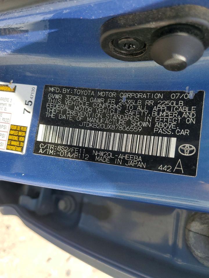 2008 Toyota Prius Base Blue vin: JTDKB20UX87806559