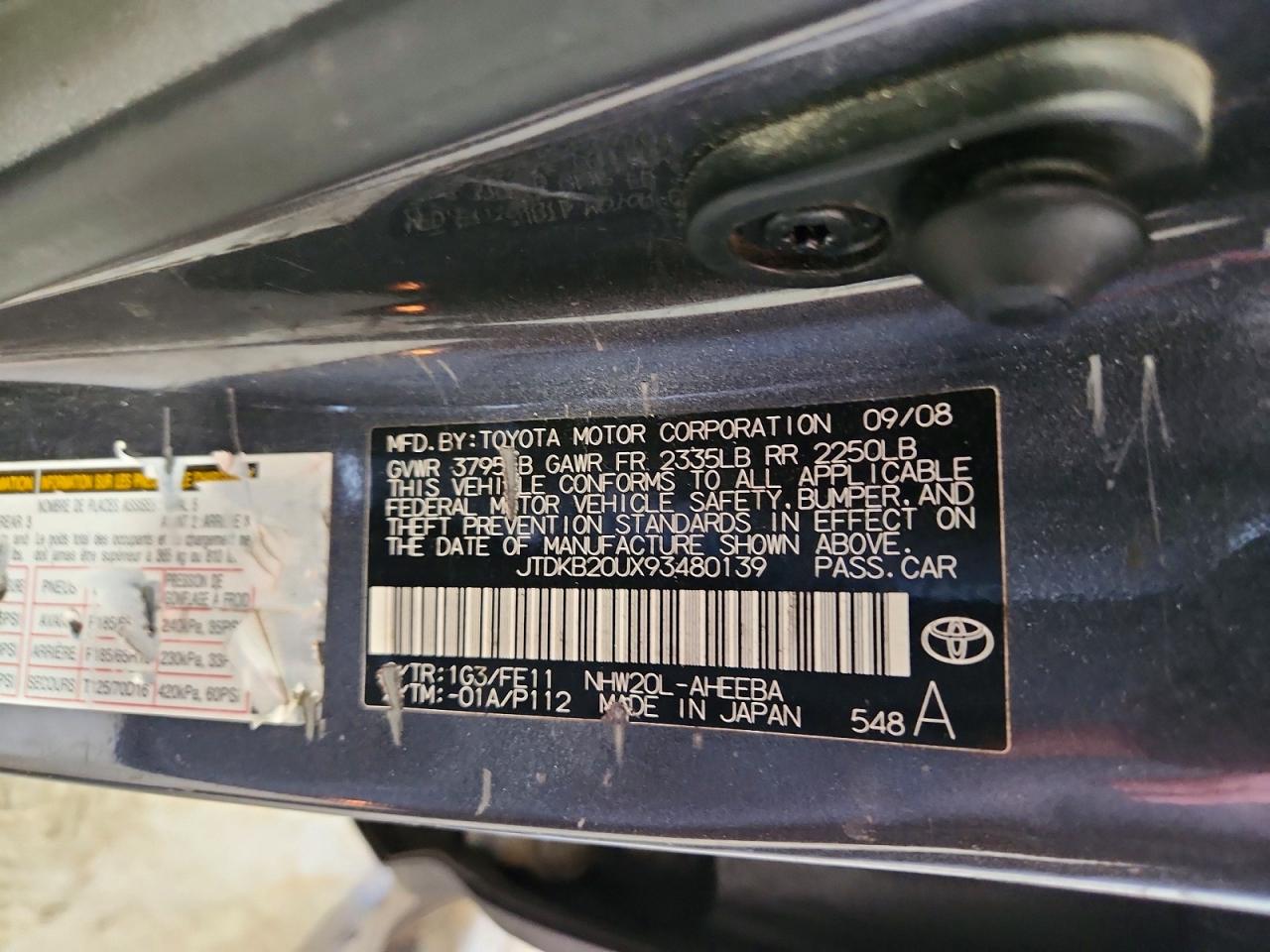 2009 Toyota Prius Base Gray vin: JTDKB20UX93480139