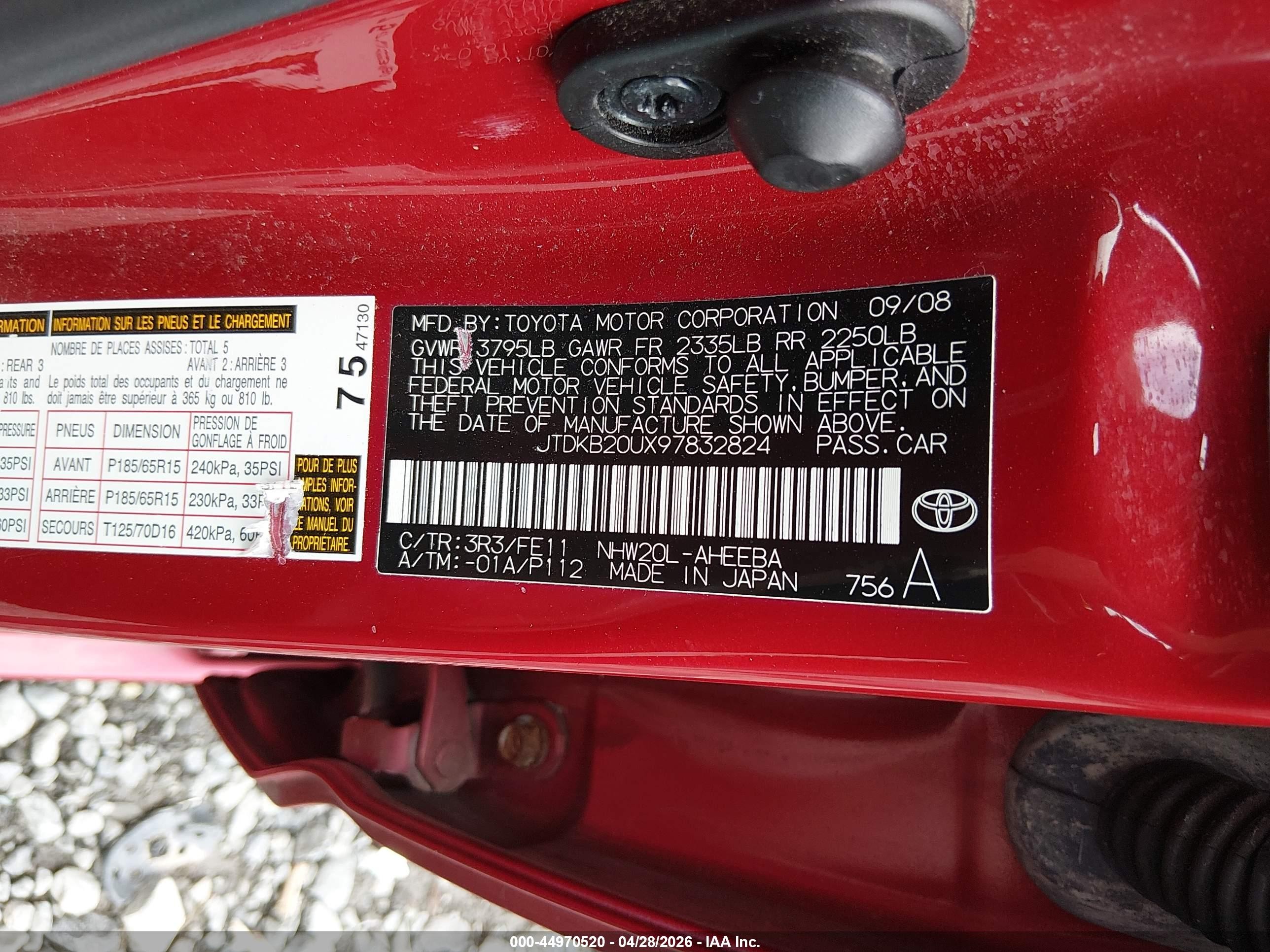 2009 Toyota Prius   Red vin: JTDKB20UX97832824
