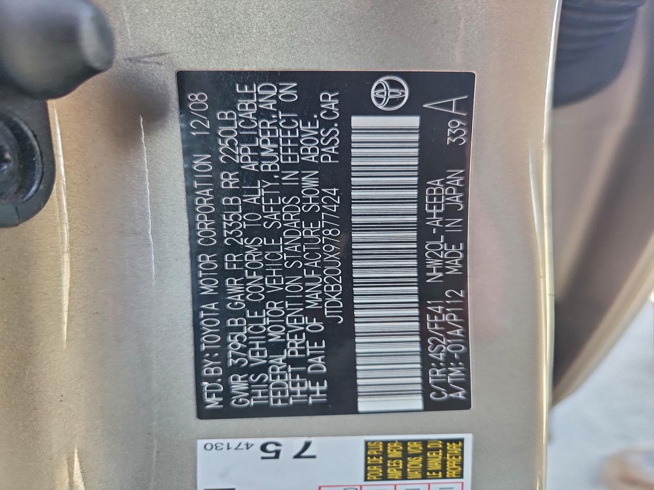 2009 Toyota Prius Gold vin: JTDKB20UX97877424