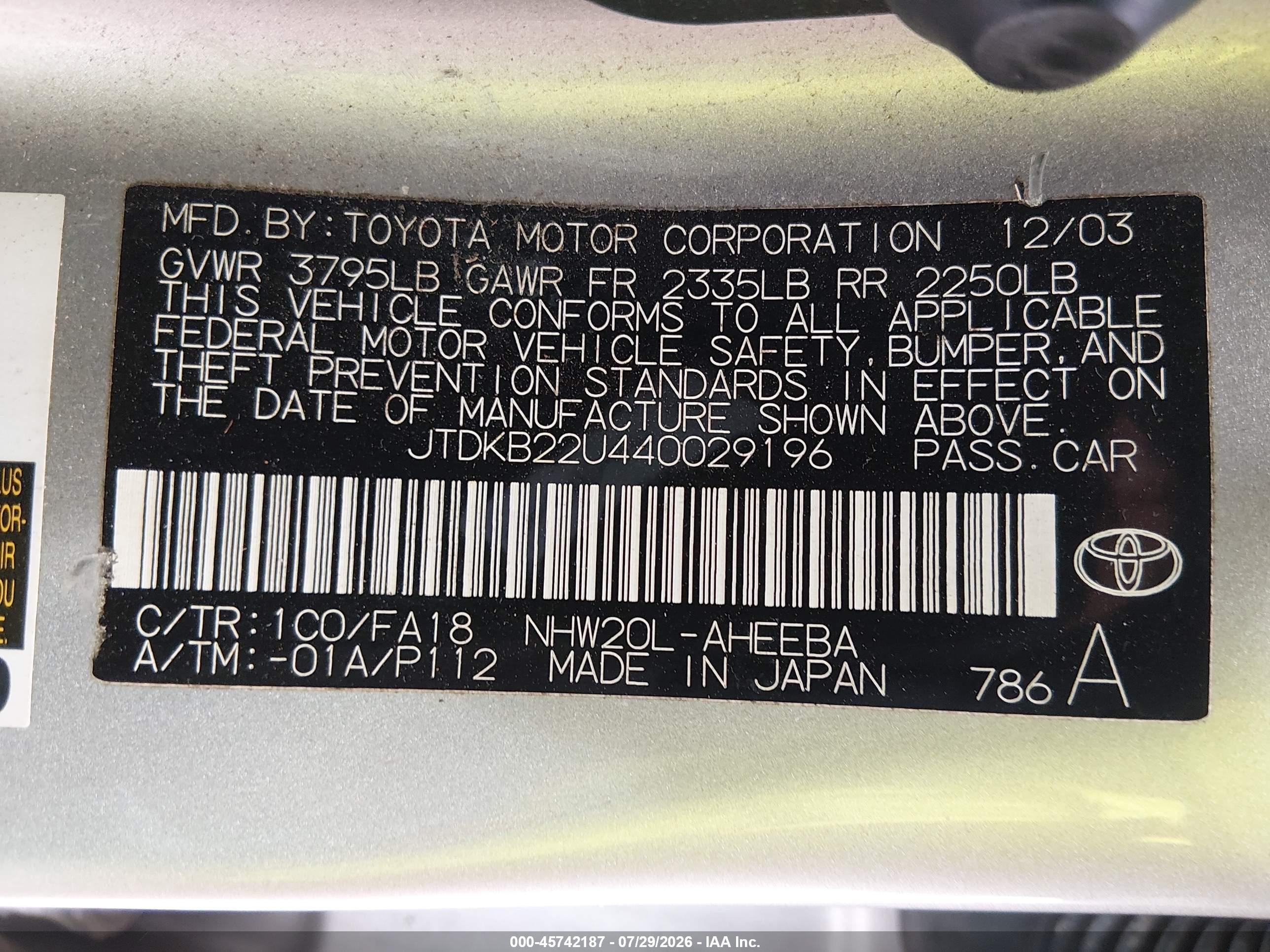 2004 Toyota Prius   Silver vin: JTDKB22U440029196