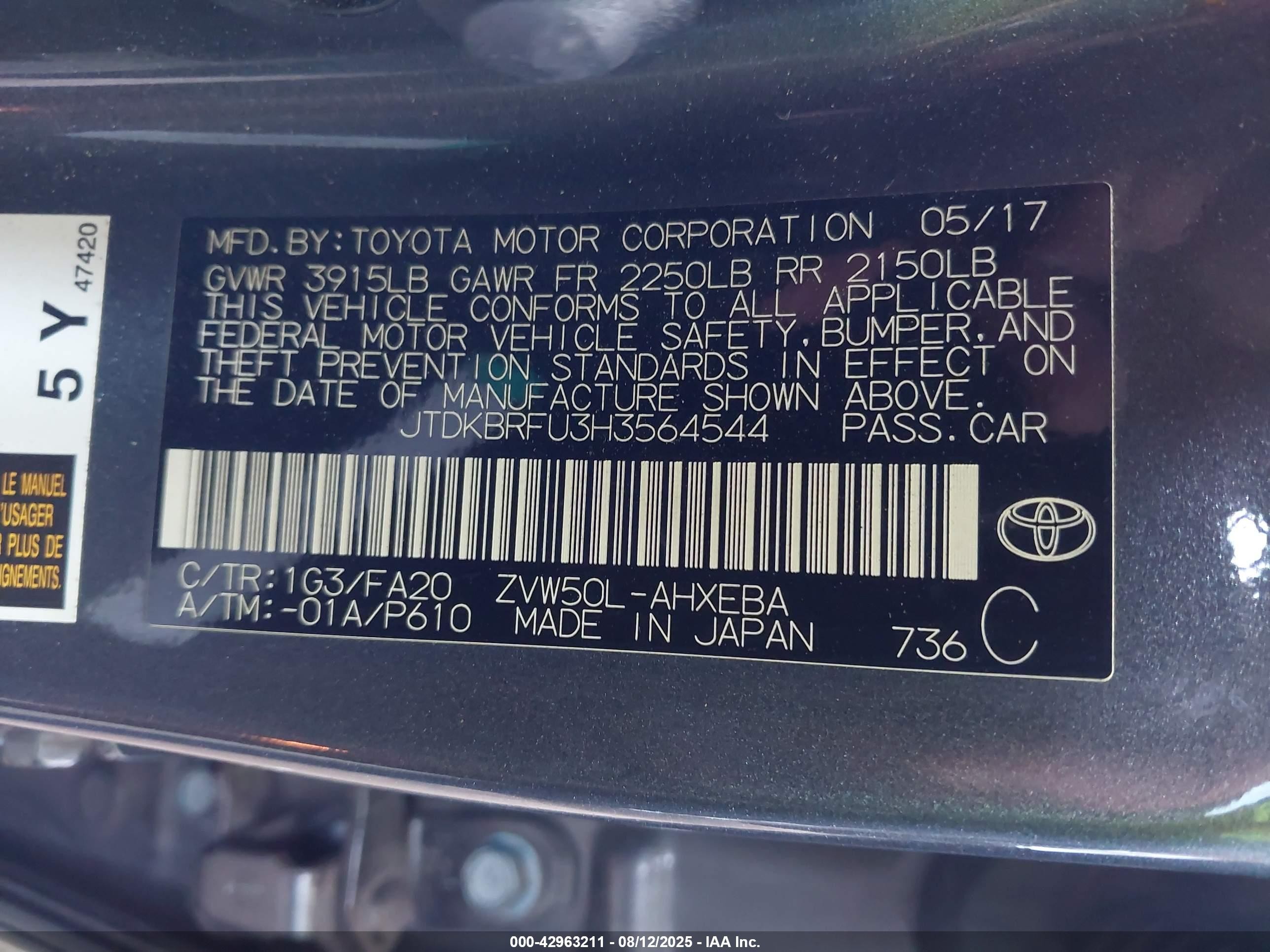 2017 Toyota Prius Two Black vin: JTDKBRFU3H3564544
