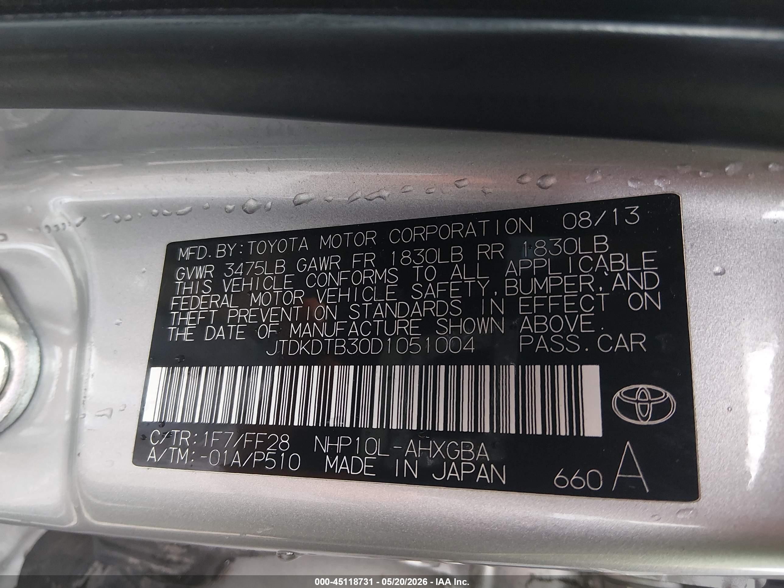 2013 Toyota Prius C Three Silver vin: JTDKDTB30D1051004