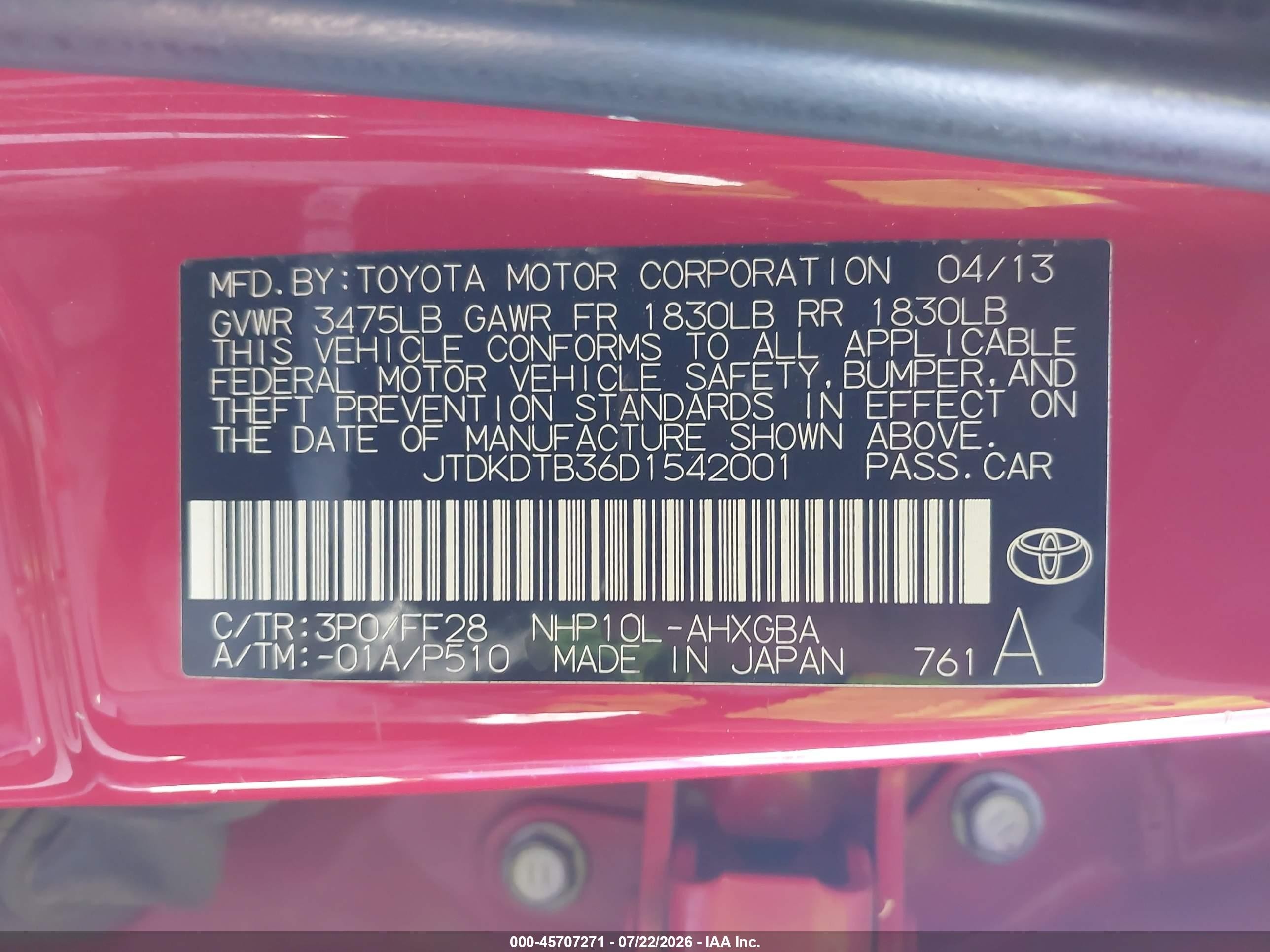 2013 Toyota Prius C Three Red vin: JTDKDTB36D1542001