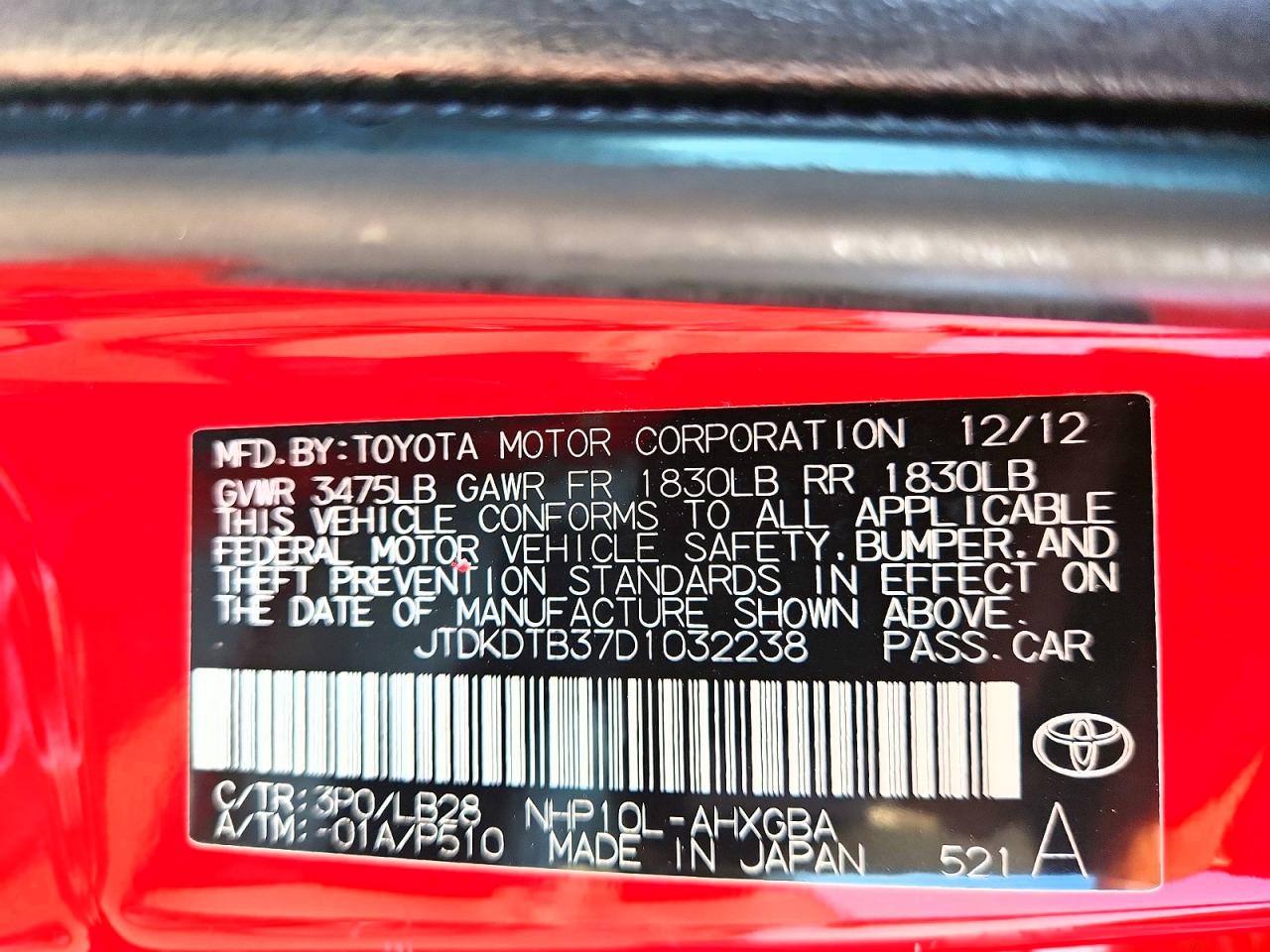2013 Toyota Prius C Four Red vin: JTDKDTB37D1032238