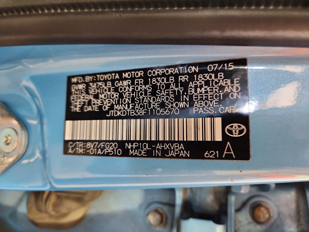 2015 Toyota Prius C Two Blue vin: JTDKDTB38F1105670