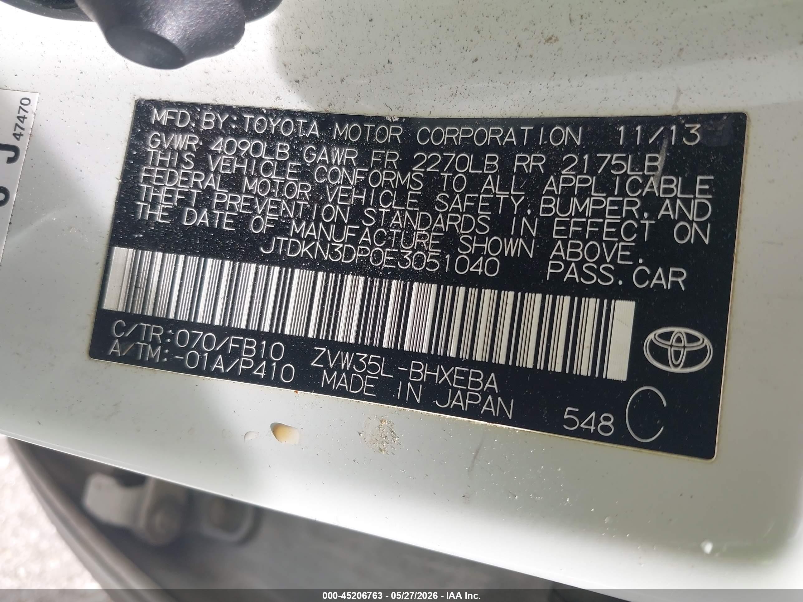 2014 Toyota Prius Plug-in   White vin: JTDKN3DP0E3051040