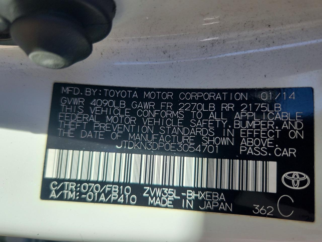 2014 Toyota Prius Plug-in Hybrid Base White vin: JTDKN3DP0E3054701