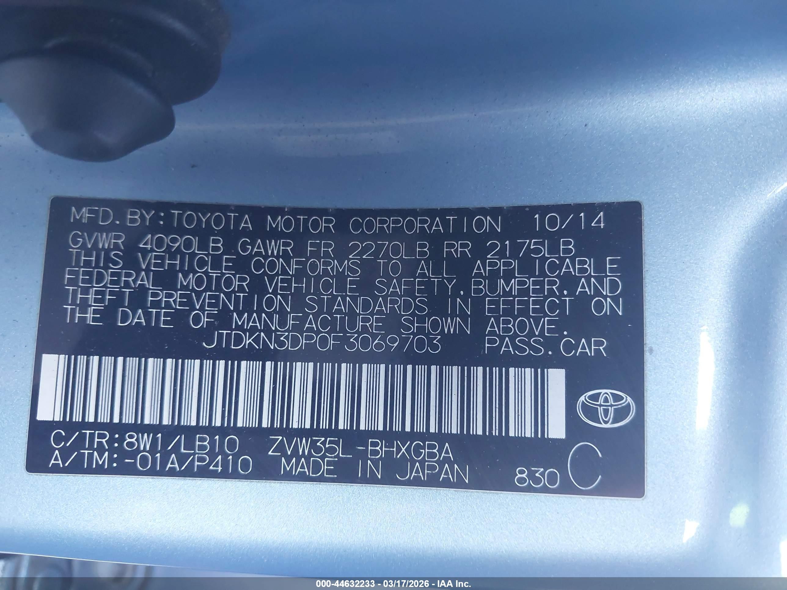 2015 Toyota Prius Plug-in Advanced Blue vin: JTDKN3DP0F3069703