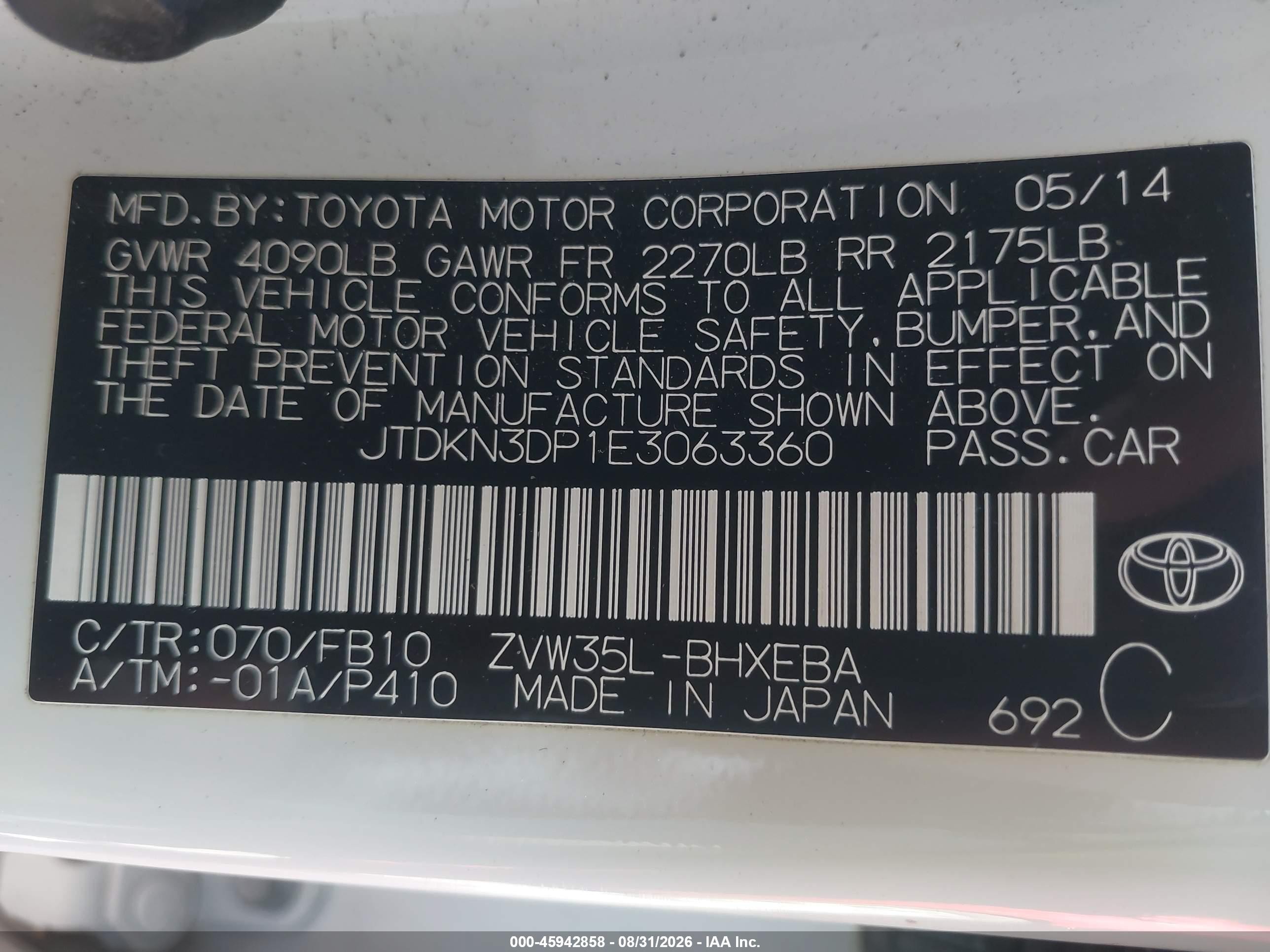 2014 Toyota Prius Plug-in   White vin: JTDKN3DP1E3063360
