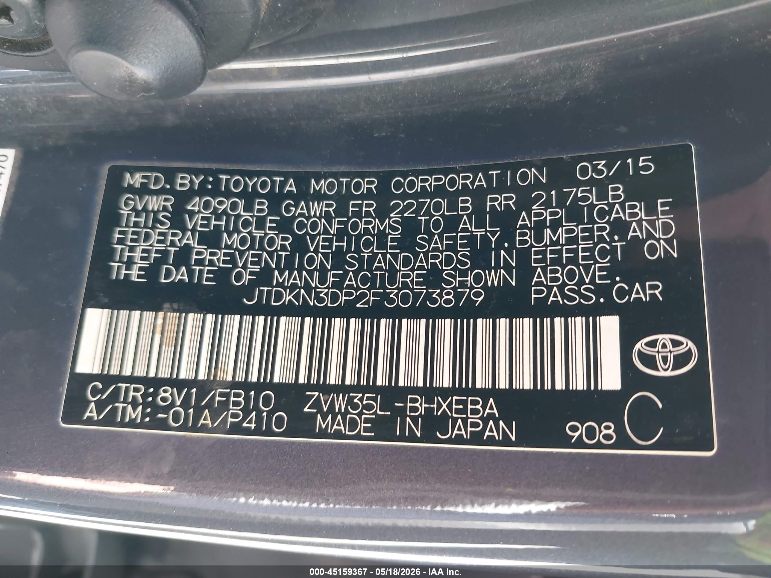2015 Toyota Prius Plug-in   Gray vin: JTDKN3DP2F3073879