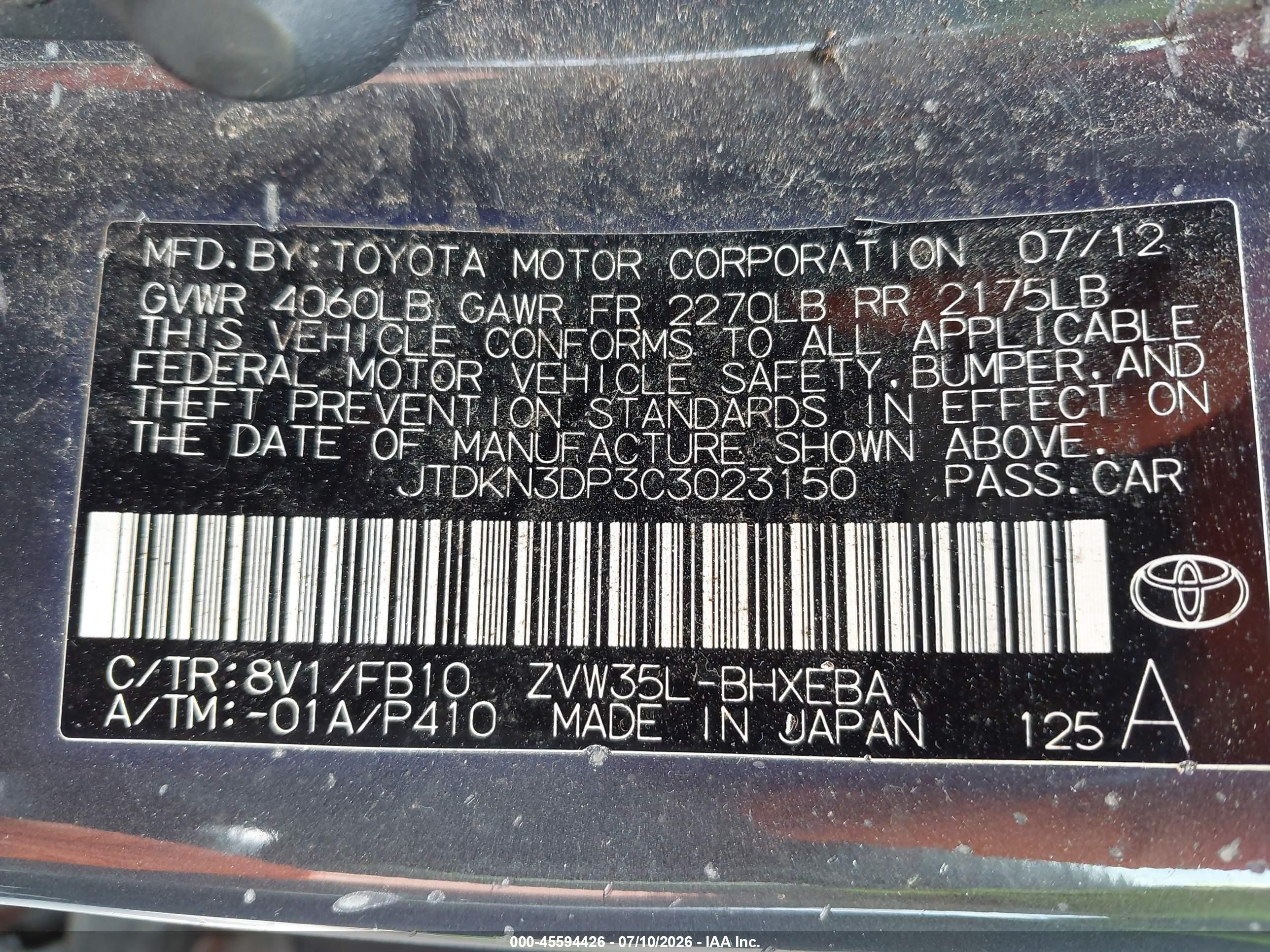 2012 Toyota Prius Plug-in   Gray vin: JTDKN3DP3C3023150