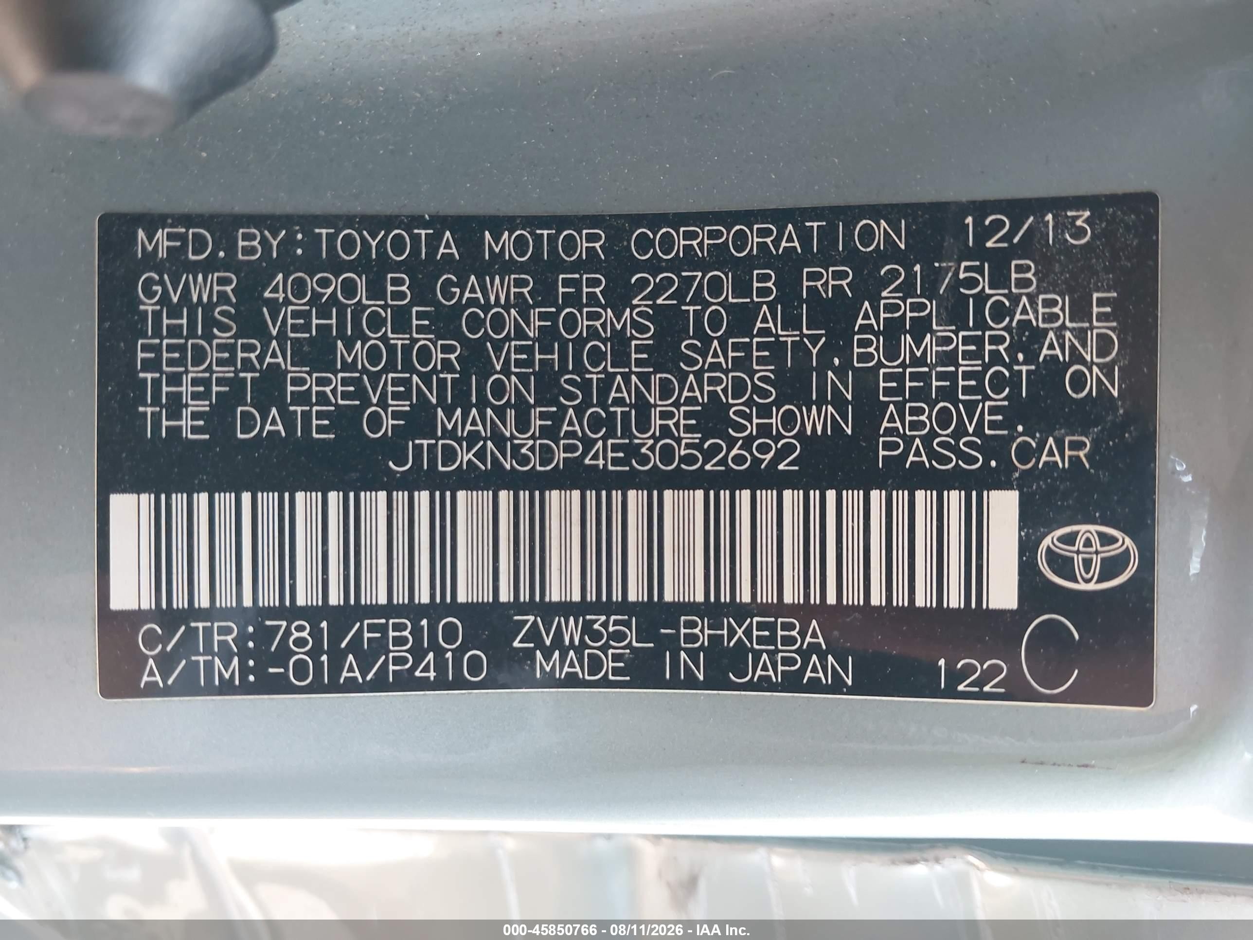 2014 Toyota Prius Plug-in   Teal vin: JTDKN3DP4E3052692
