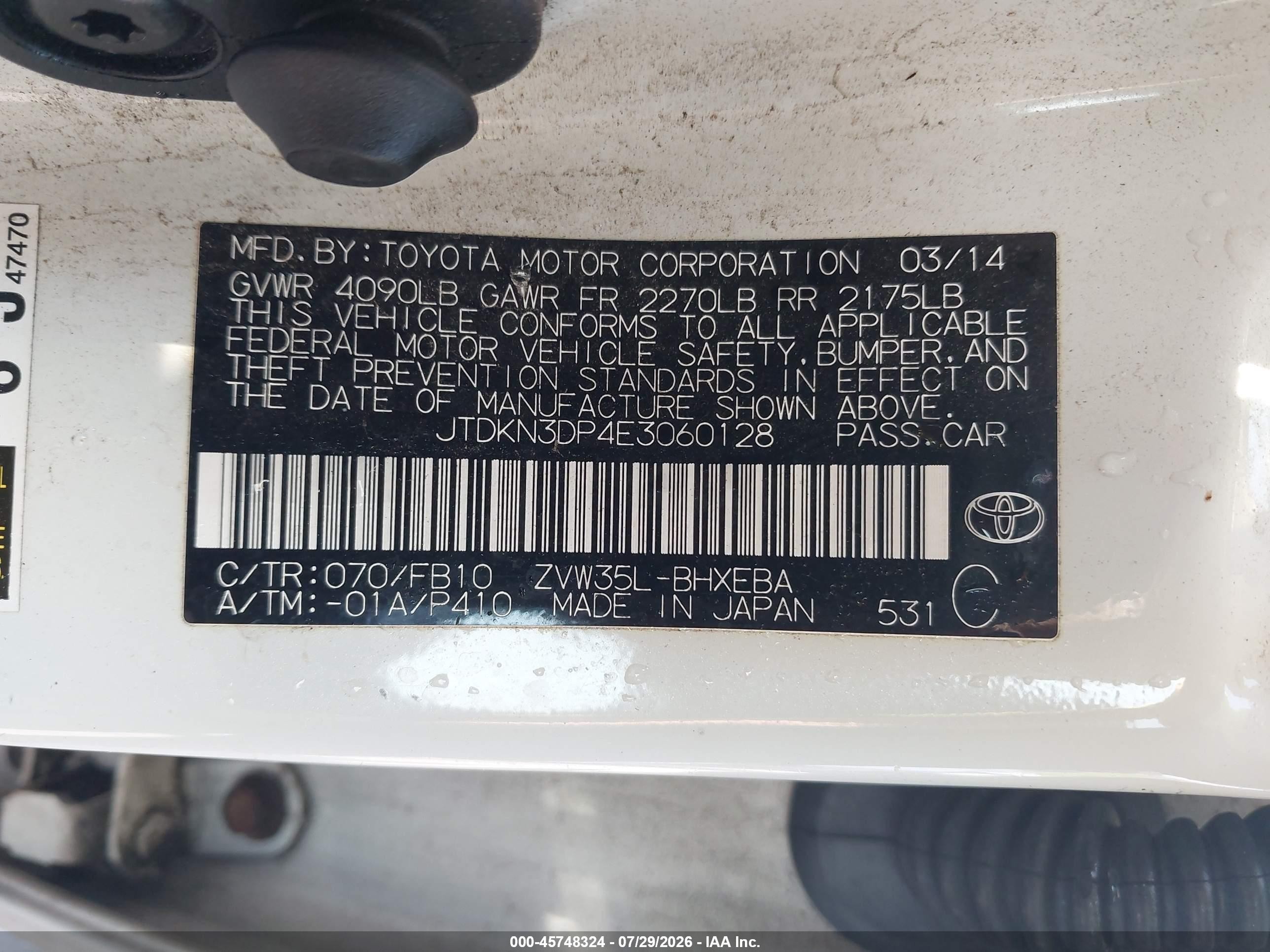 2014 Toyota Prius Plug-in   White vin: JTDKN3DP4E3060128