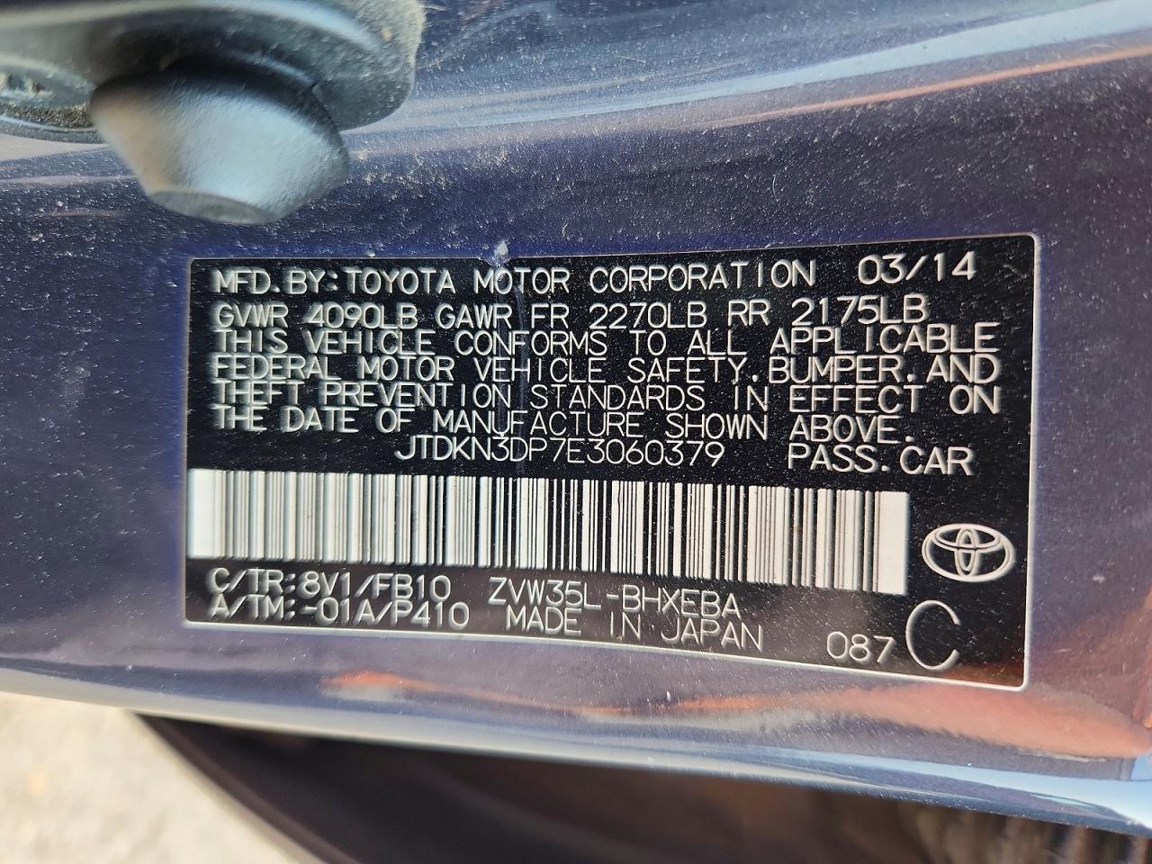 2014 Toyota Prius Plug-in Hybrid Base Charcoal vin: JTDKN3DP7E3060379