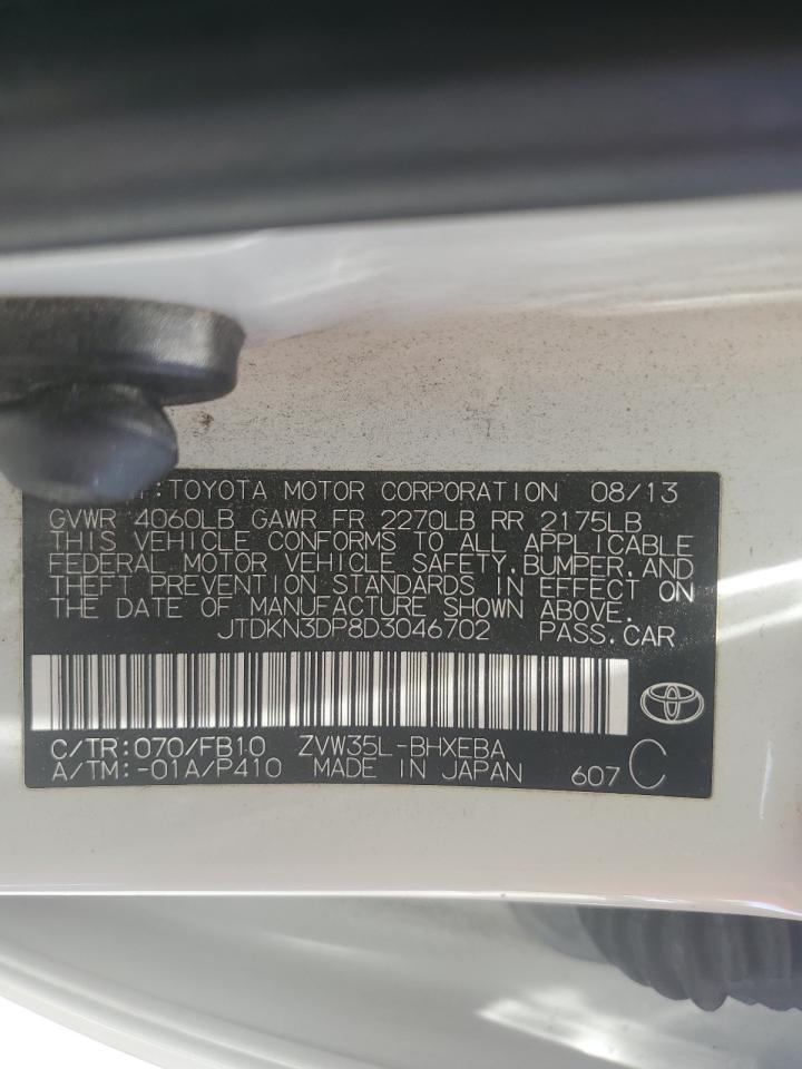 2013 Toyota Prius Plug-in White vin: JTDKN3DP8D3046702