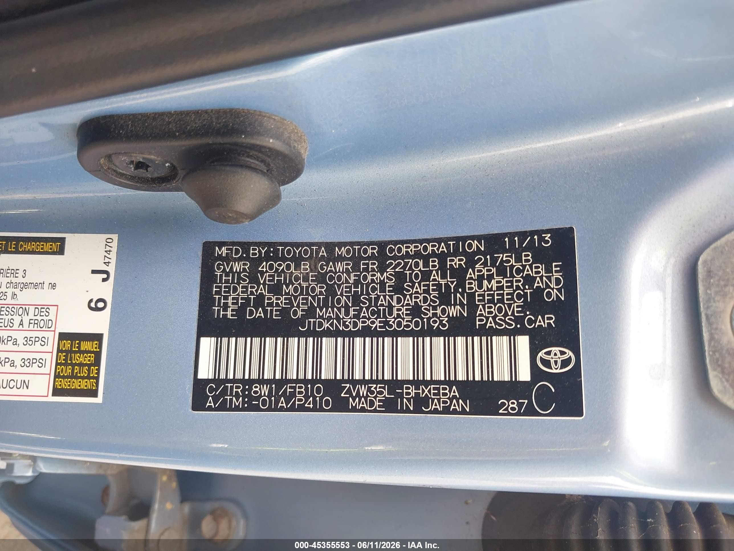 2014 Toyota Prius Plug-in   Синий vin: JTDKN3DP9E3050193