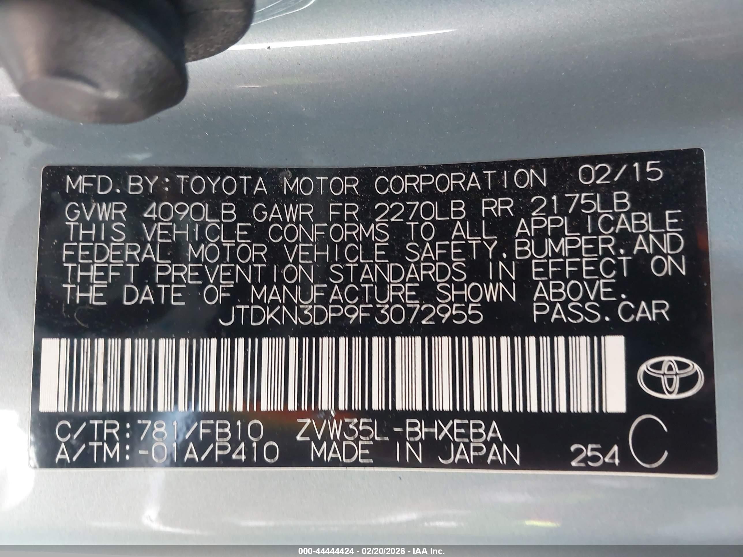 2015 Toyota Prius Plug-in   Light Blue vin: JTDKN3DP9F3072955