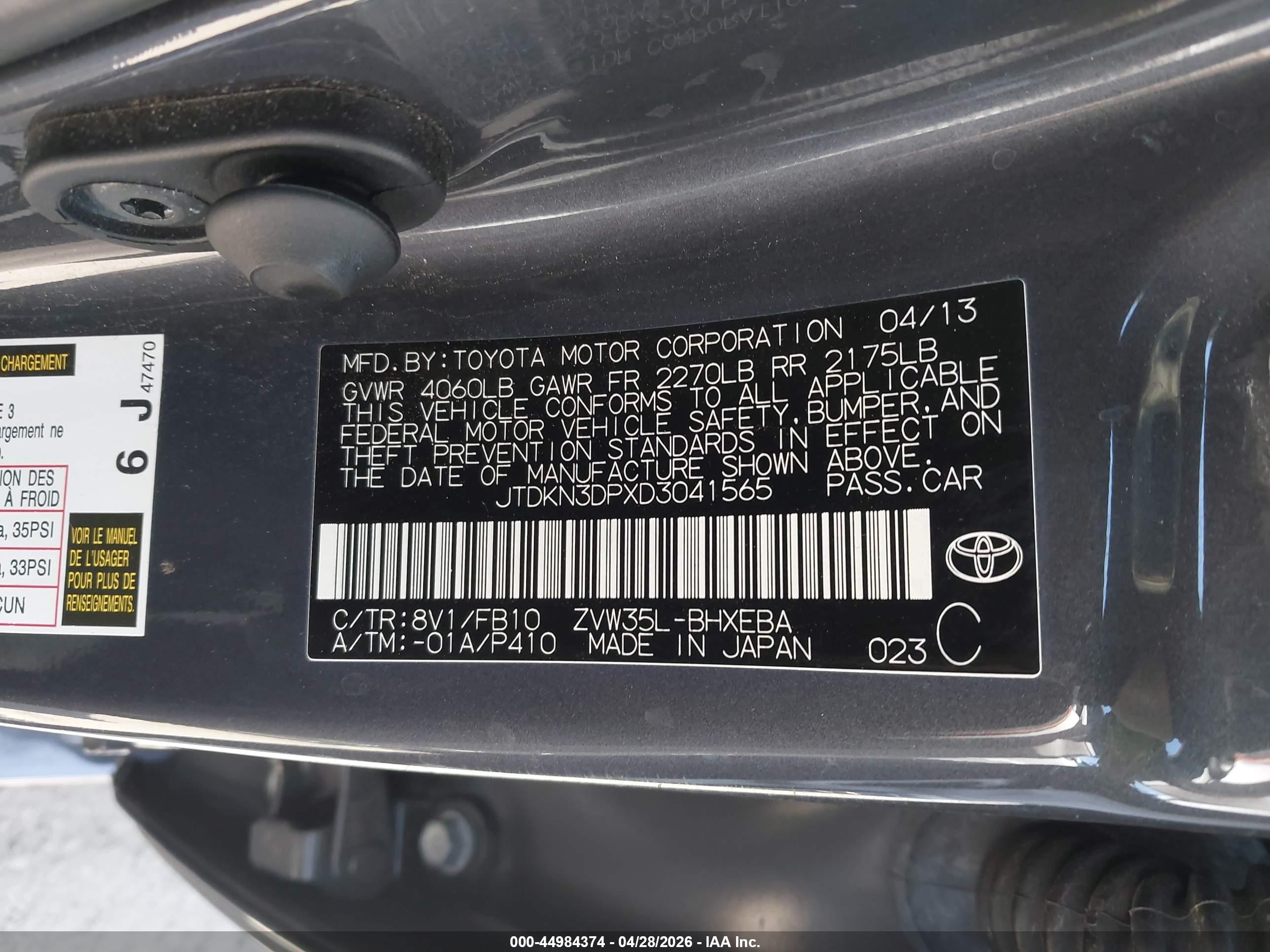 2013 Toyota Prius Plug-in   Gray vin: JTDKN3DPXD3041565