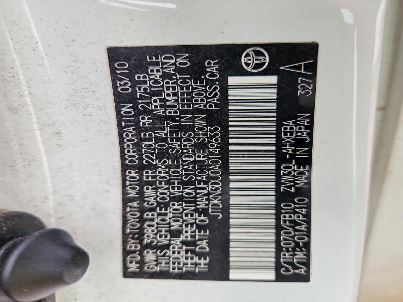 2010 Toyota Prius Iii White vin: JTDKN3DU0A0149633