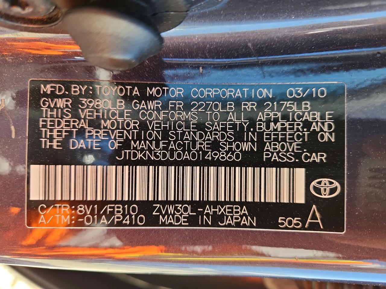 2010 Toyota Prius Iii Gray vin: JTDKN3DU0A0149860