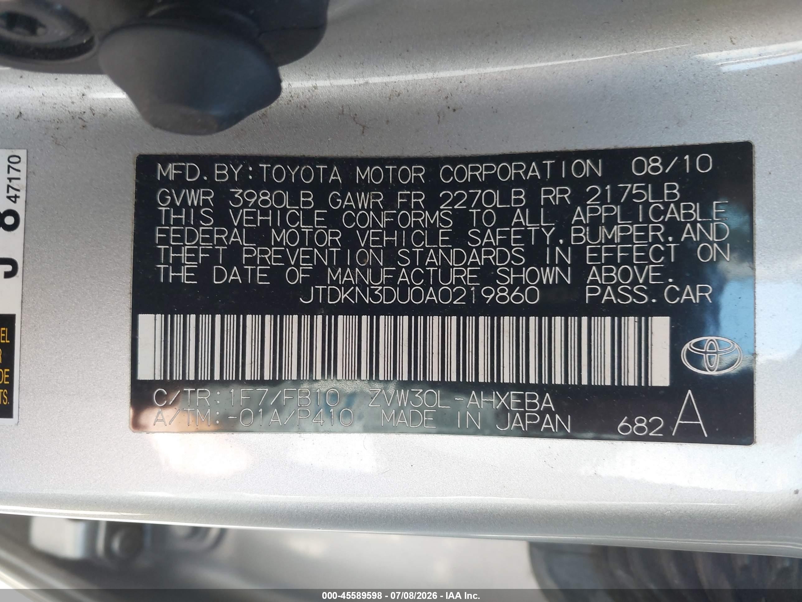 2010 Toyota Prius Ii Silver vin: JTDKN3DU0A0219860