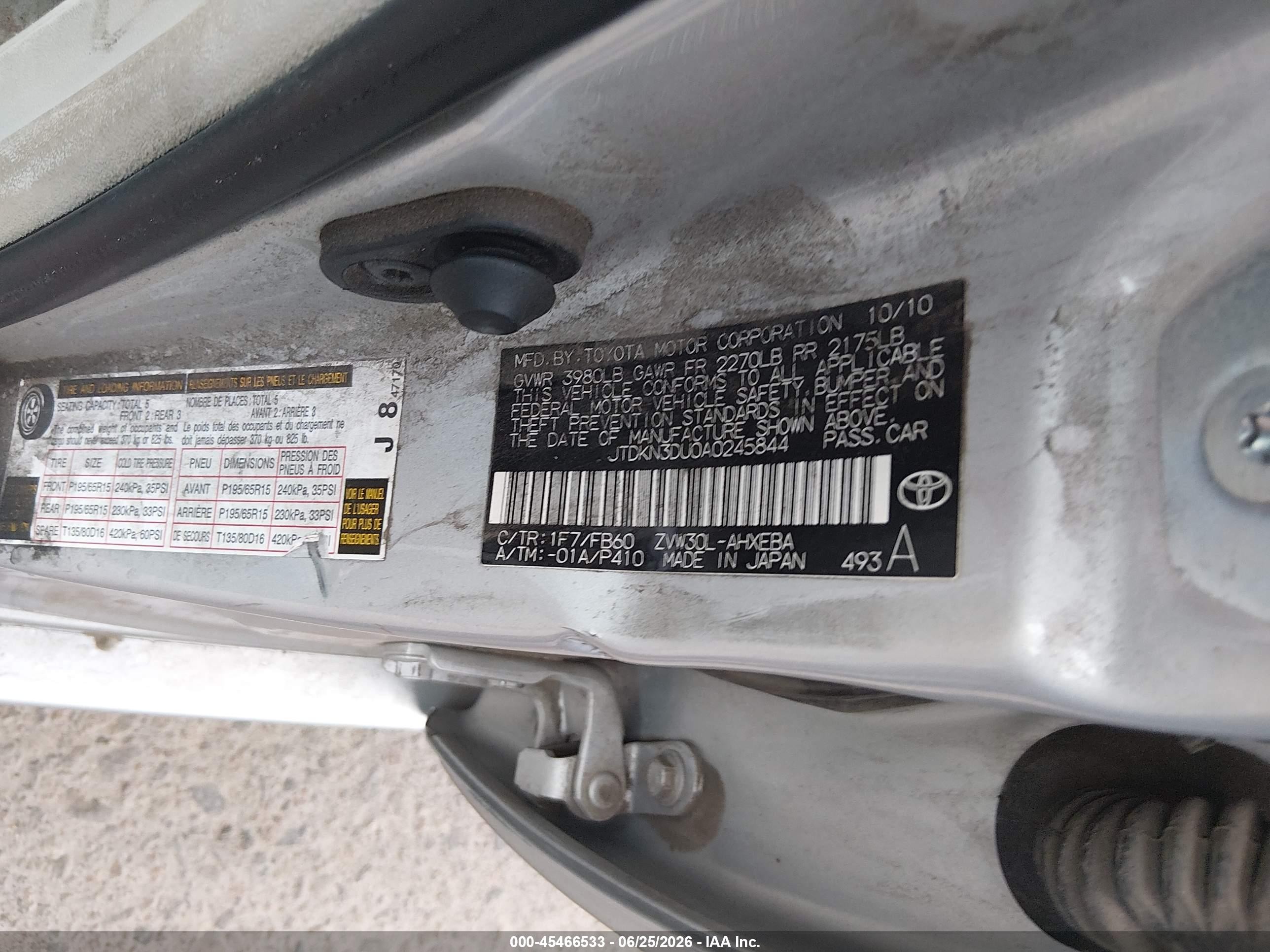 2010 Toyota Prius Iii Серебряный vin: JTDKN3DU0A0245844