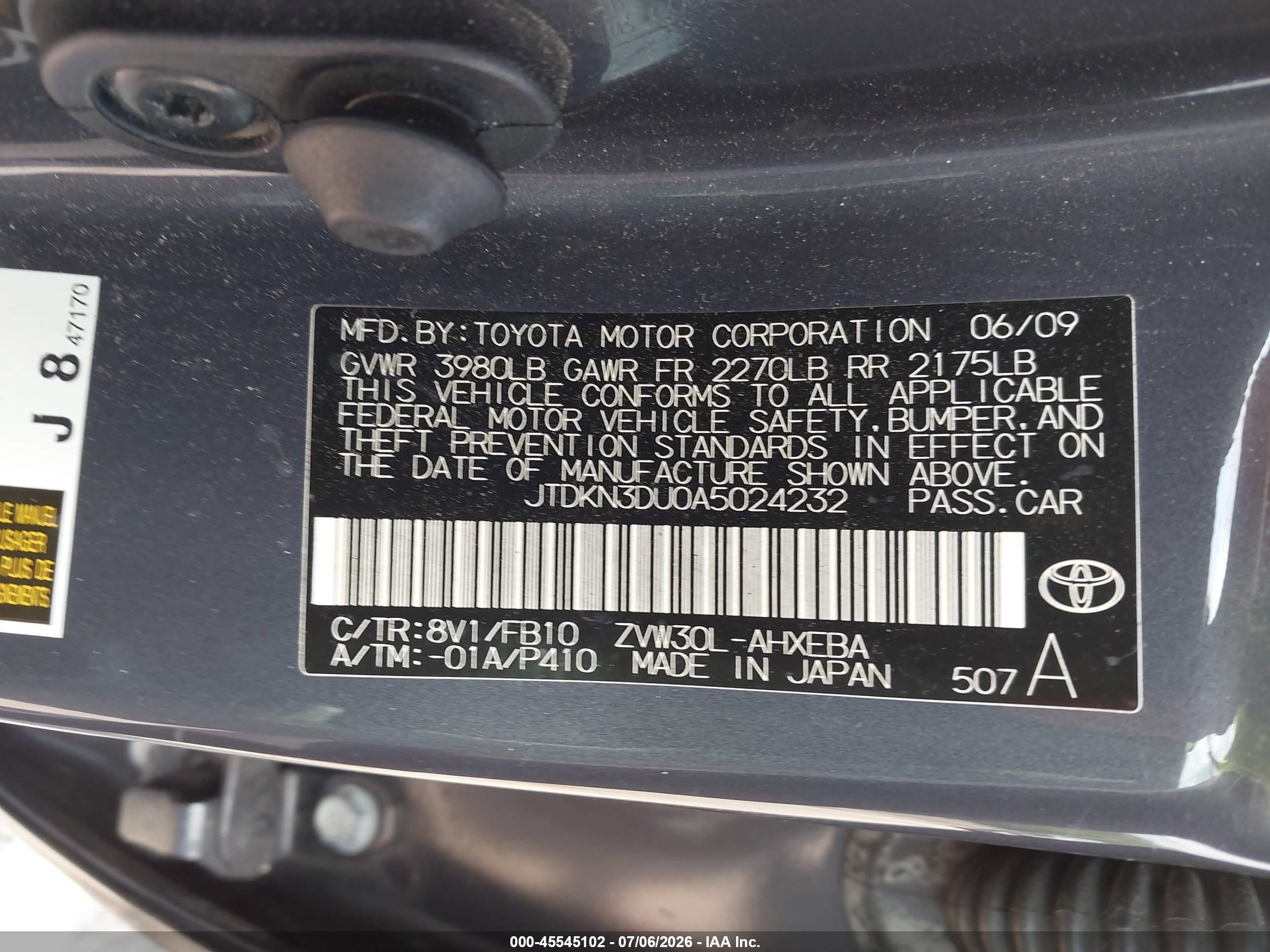 2010 Toyota Prius Iii Gray vin: JTDKN3DU0A5024232