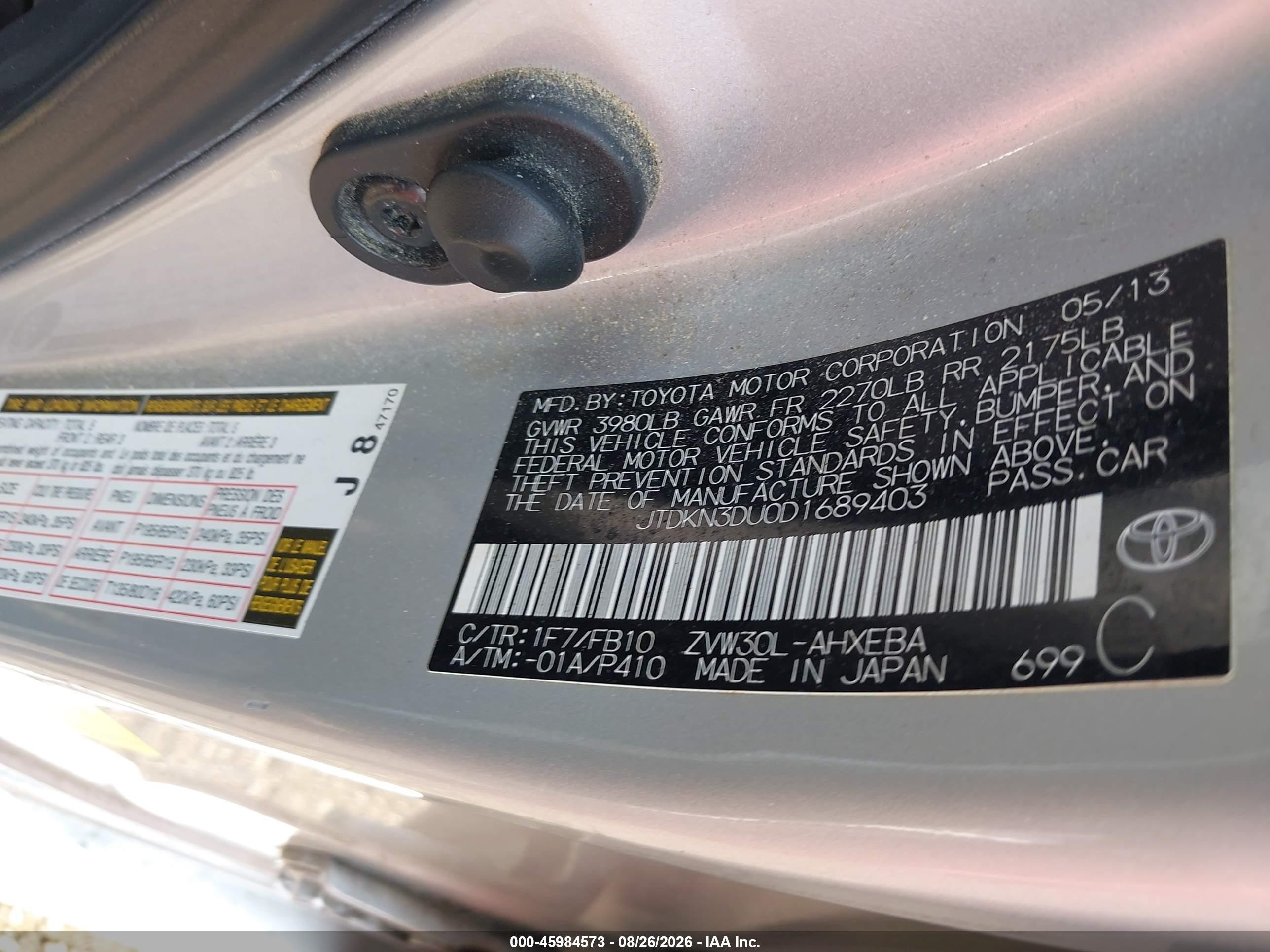 2013 Toyota Prius Two Silver vin: JTDKN3DU0D1689403