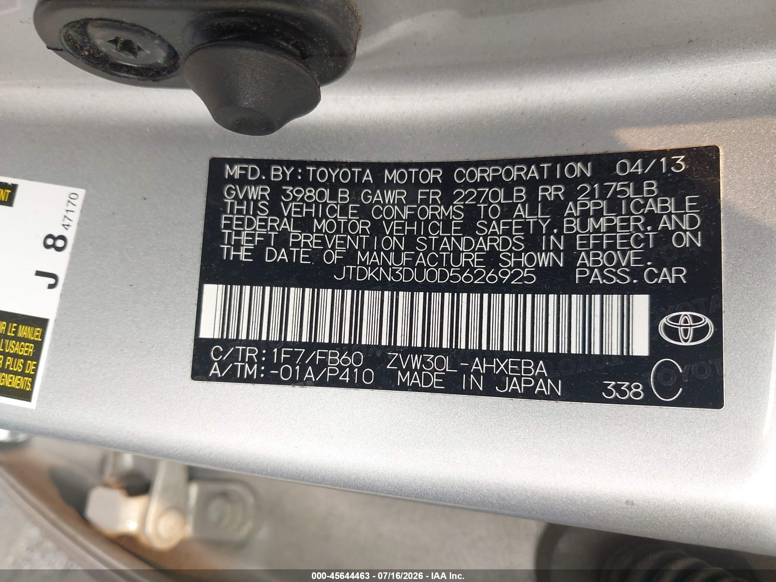 2013 Toyota Prius Two Silver vin: JTDKN3DU0D5626925