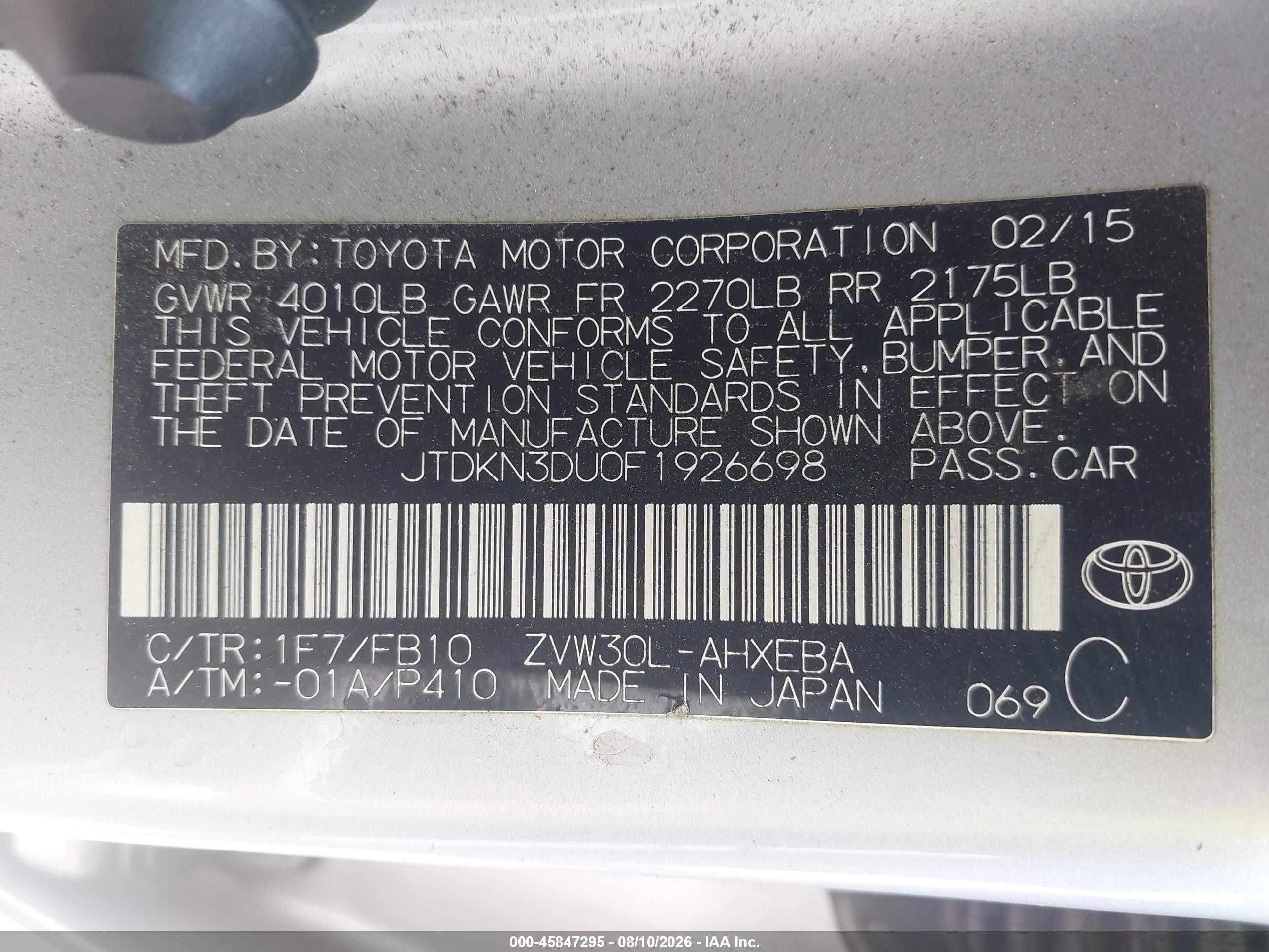 2015 Toyota Prius Two Silver vin: JTDKN3DU0F1926698