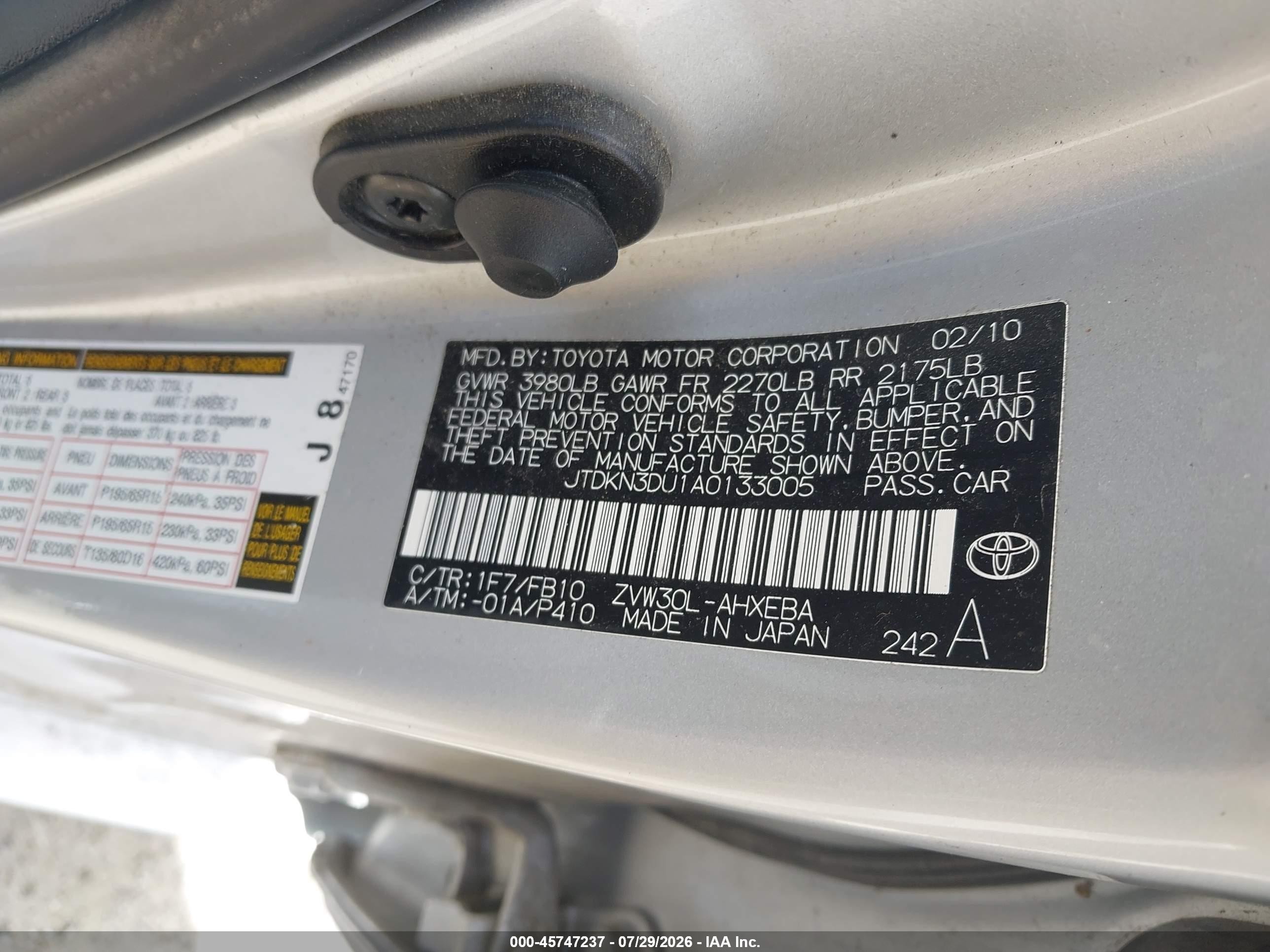 2010 Toyota Prius Ii Silver vin: JTDKN3DU1A0133005